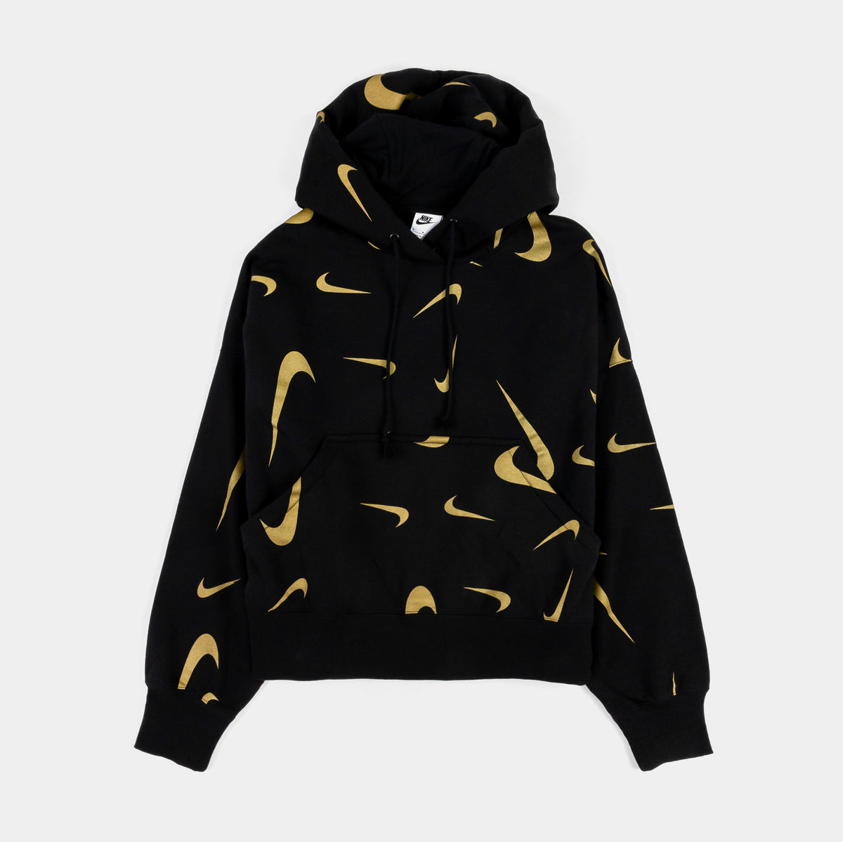 Nike NSW AOP Logo Womens Hoodie Black Gold FB8743 010 Shoe Palace