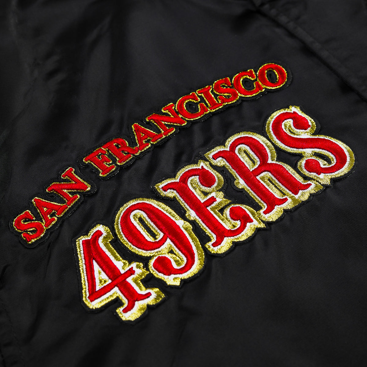 San Francisco 49ers Mash Up Logo Varsity Mens Jacket (Black/Red)