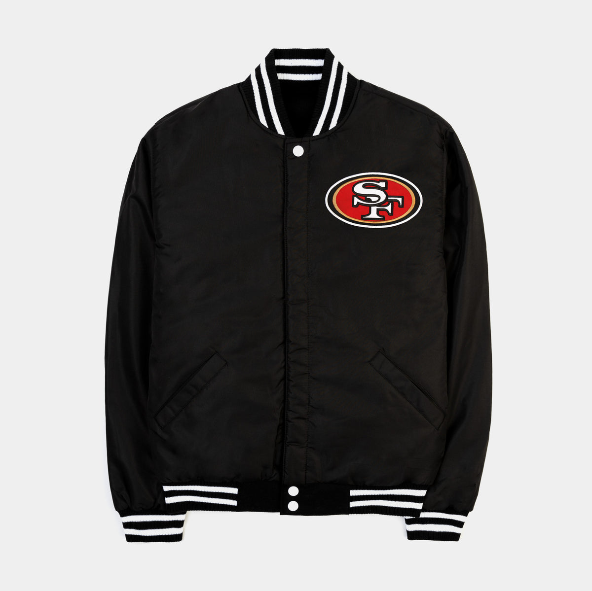 JH Distributors San Francisco 49ers Reversible Letterman Mens Jacket (Black/Grey)