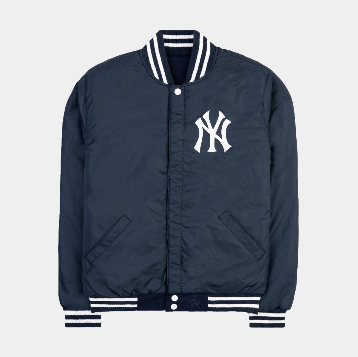 New York Yankees JH Design Reversible Fleece Jacket with Faux Leather Sleeves - Navy