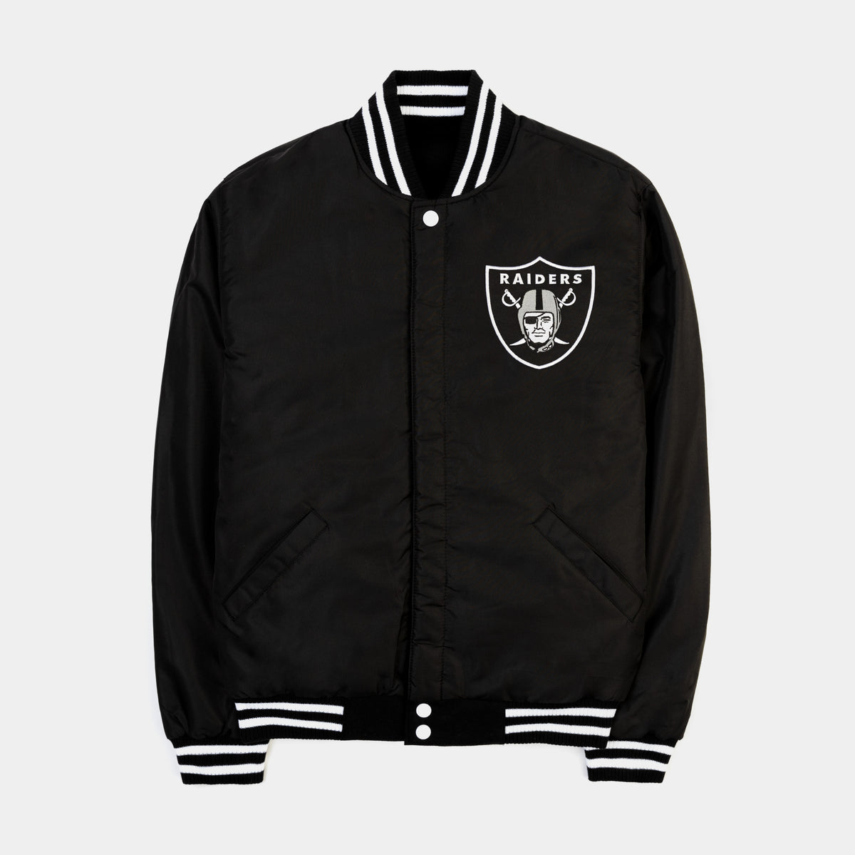 JH Distributors Las Vegas Raiders Reversable Letterman Jacket Mens Jacket  Black White RAI 753 VRS8 BLK-WHT – Shoe Palace