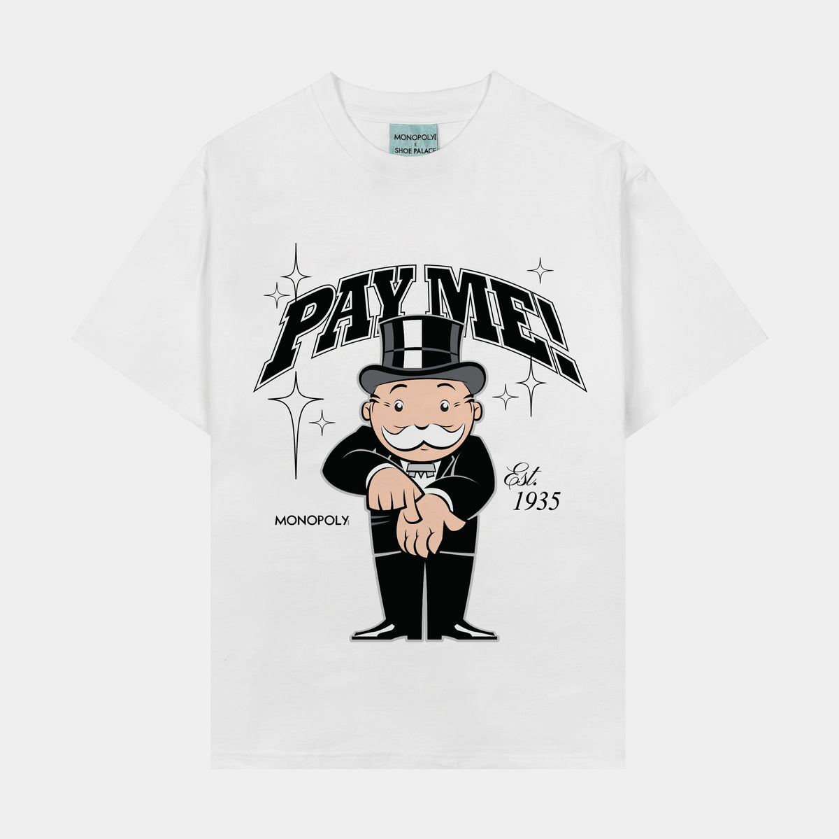SP x Monopoly Mr. Pay Me Mens Short Sleeve Shirt (White/Black)