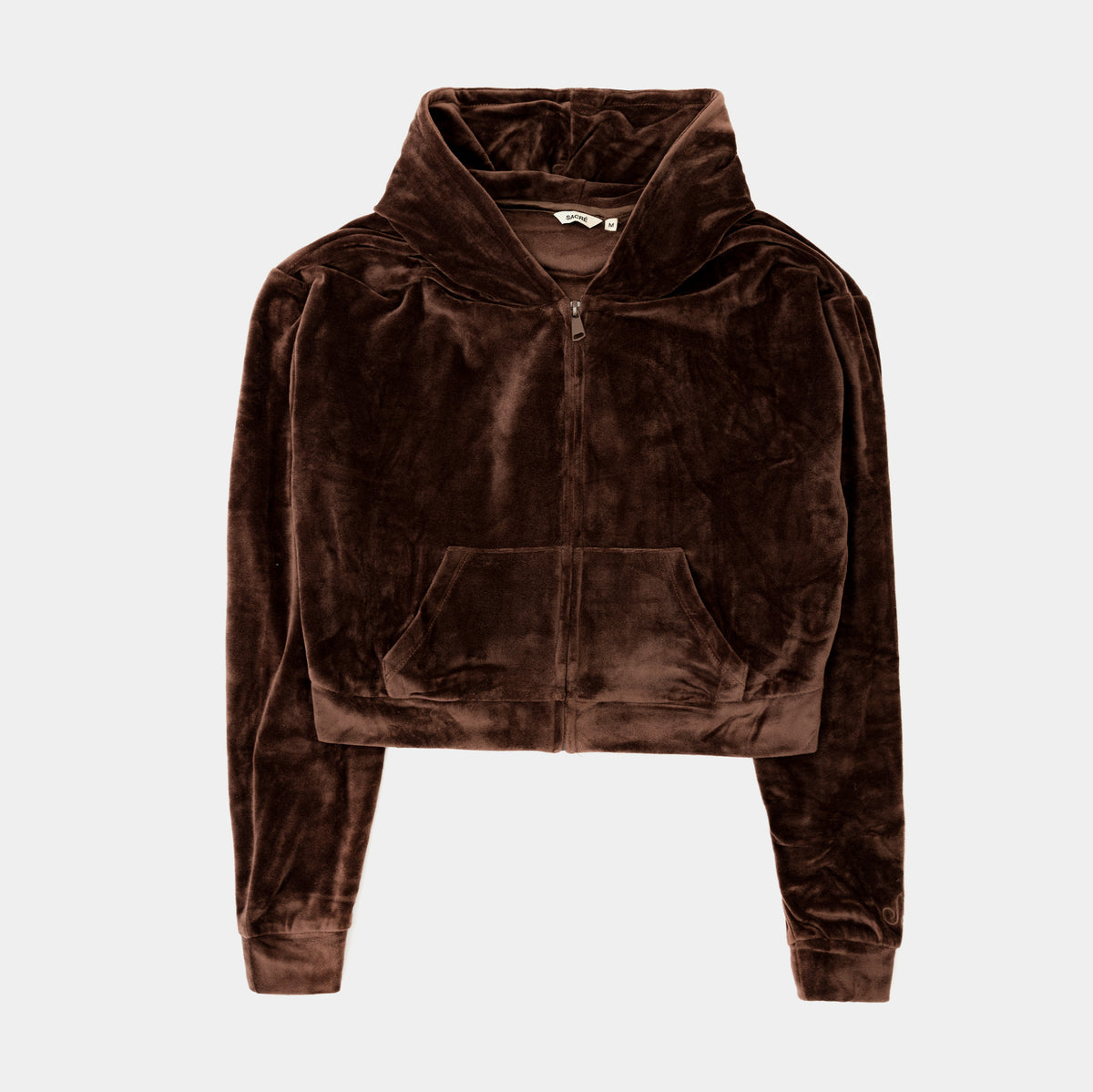 Cropped zip-up velvet hoodie