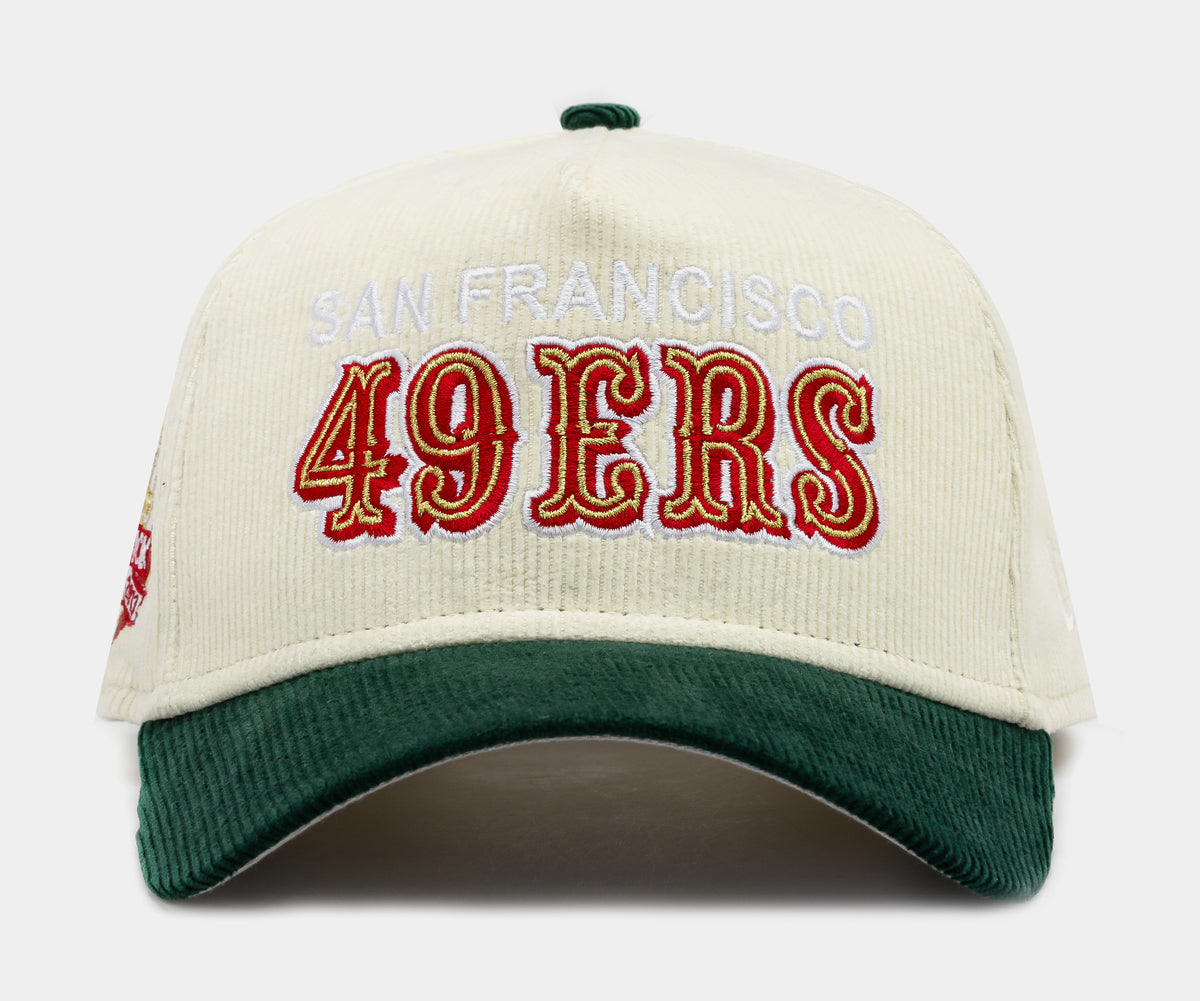 New Era Shoe Palace Exclusive San Francisco 49ers Script Corduroy 9FORTY Trucker Mens Hat (White/Red)