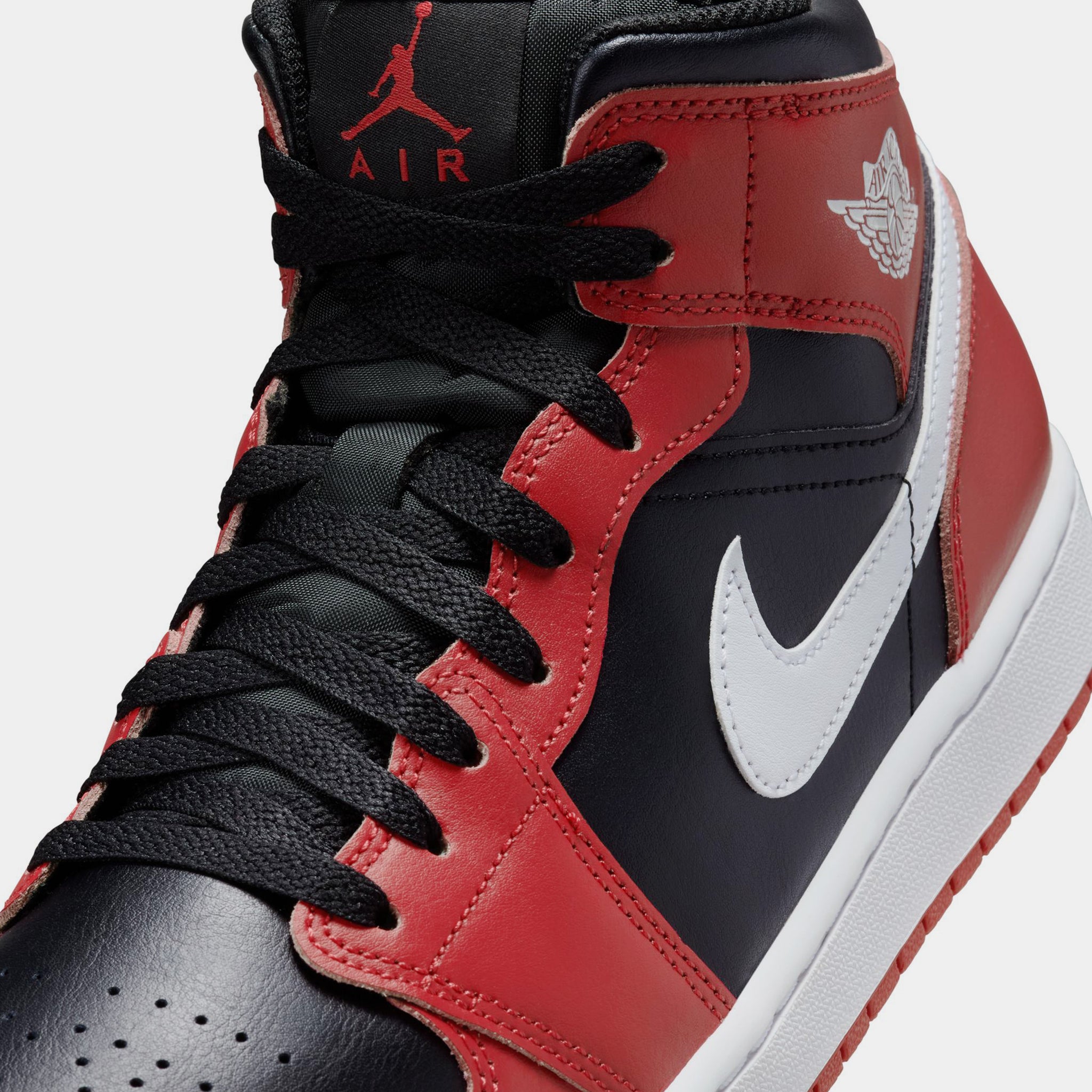 Air Jordan 1 Mid Black Gym Red Mens Basketball Shoes (Black/Gym Red/ White)