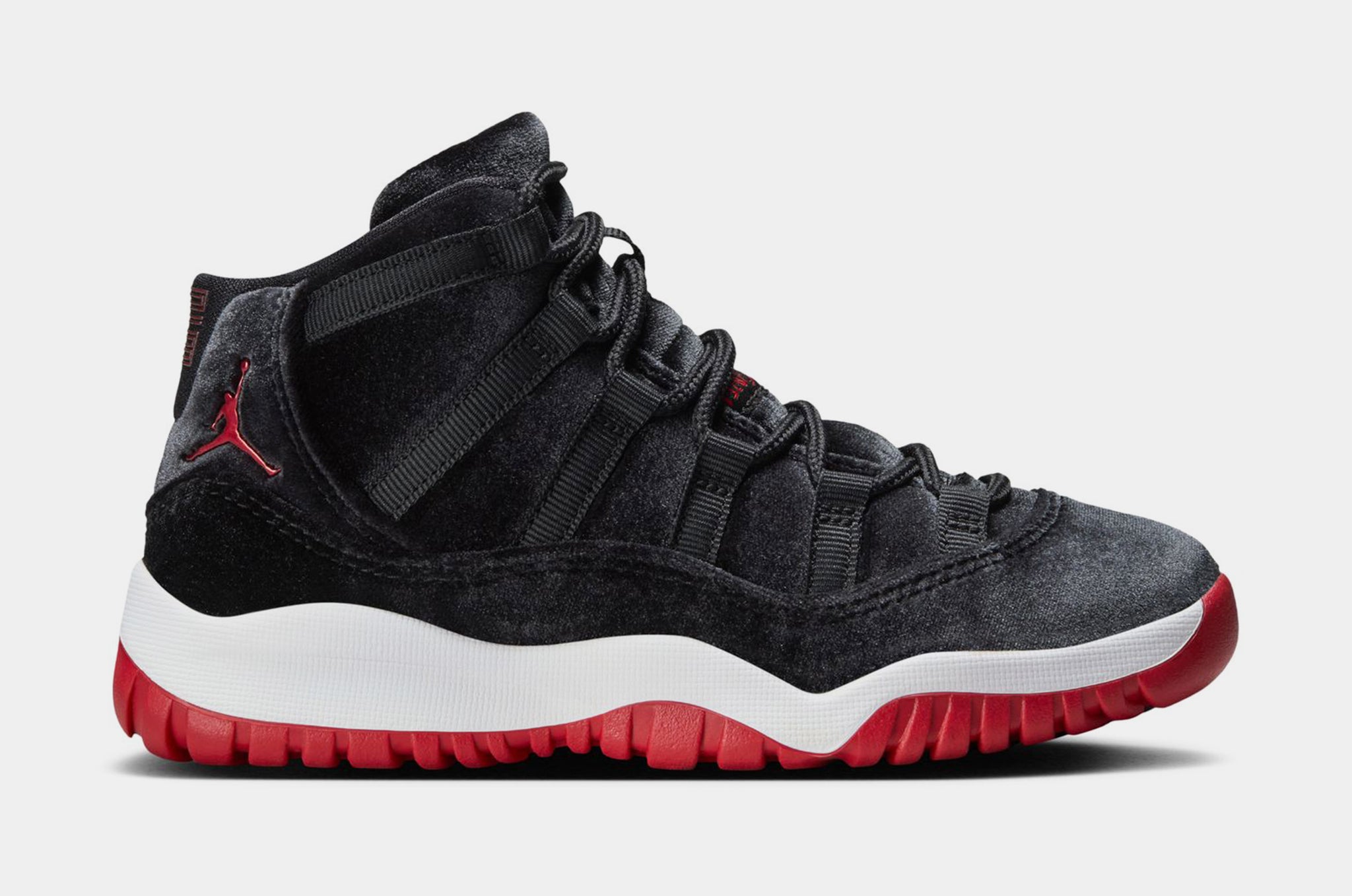 Air Jordan 11 Bred Velvet Preschool Lifestyle Shoes Black Gym Red White