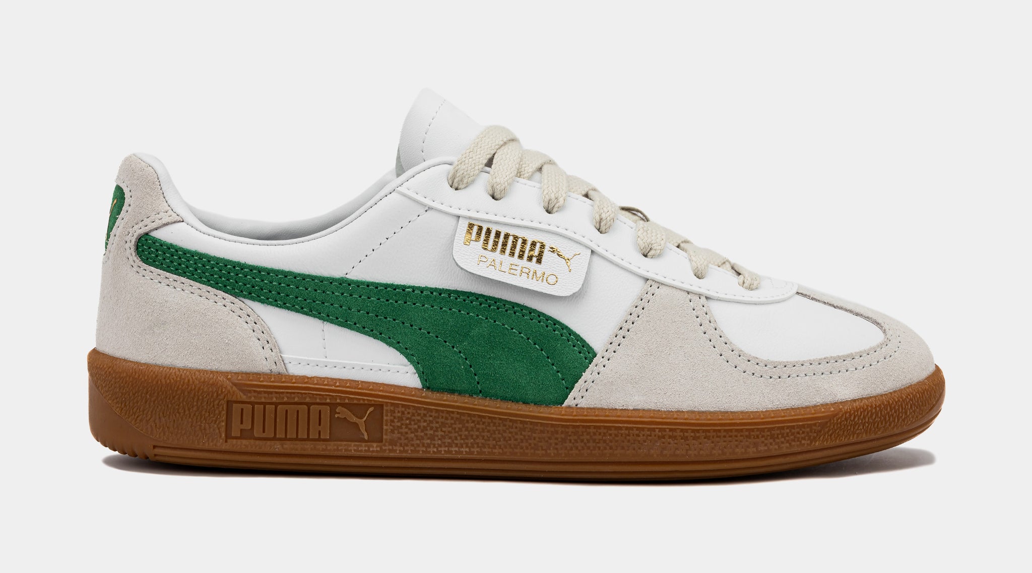 PUMA Palermo Leather Mens Lifestyle Shoes White Green 396464 07 Shoe Palace