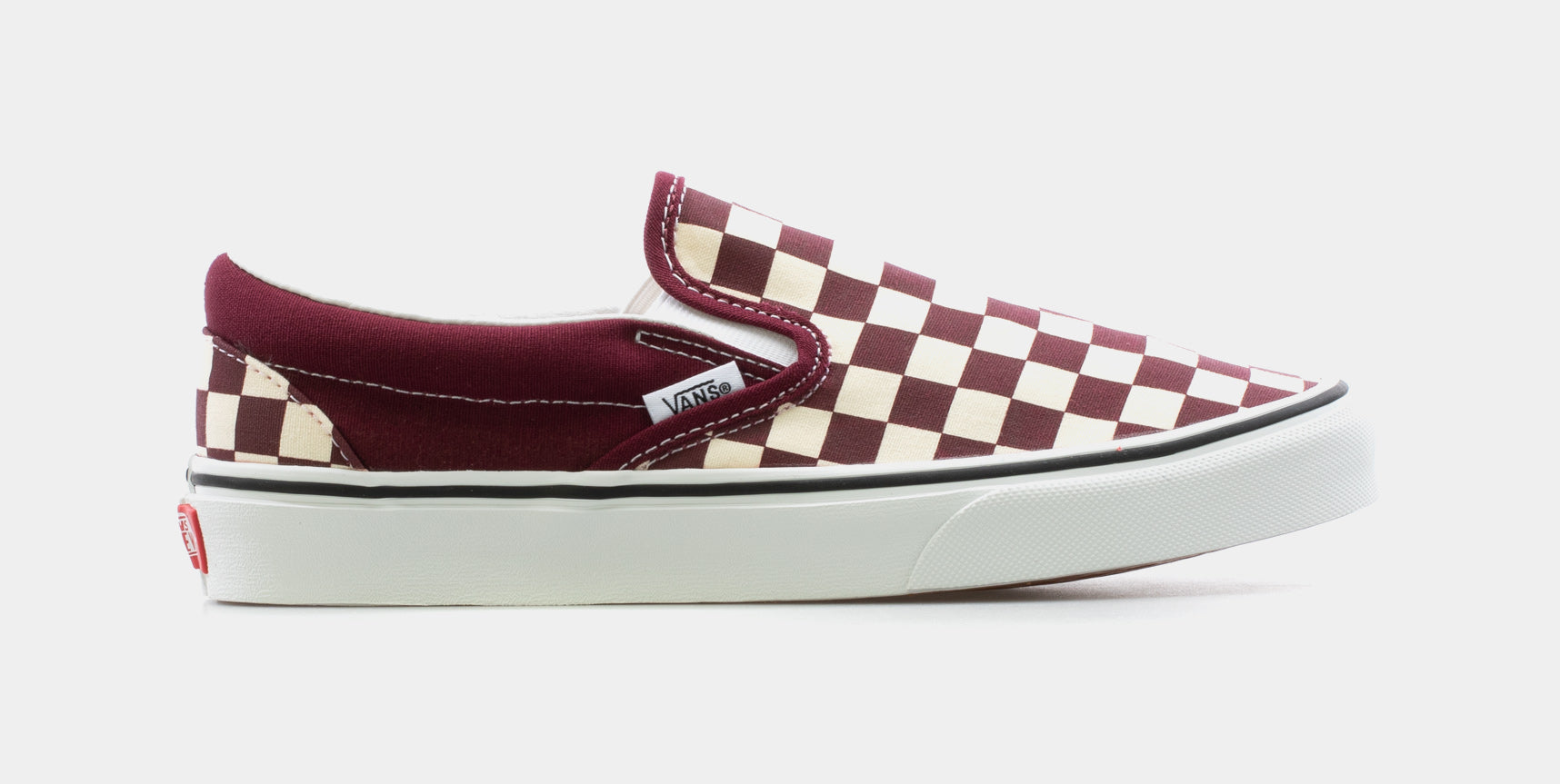 Burgundy checkerboard outlet slip on vans