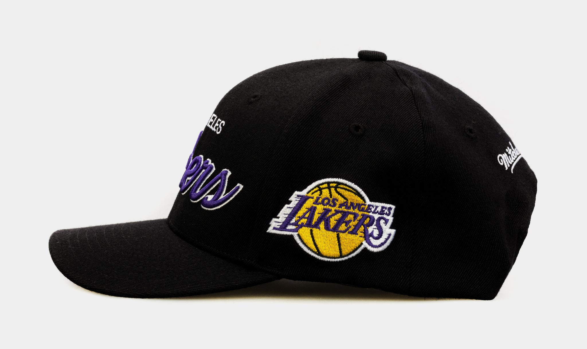 Men's Mitchell & Ness Black Los Angeles Lakers Hardwood Classics Foundation  Script Snapback Hat