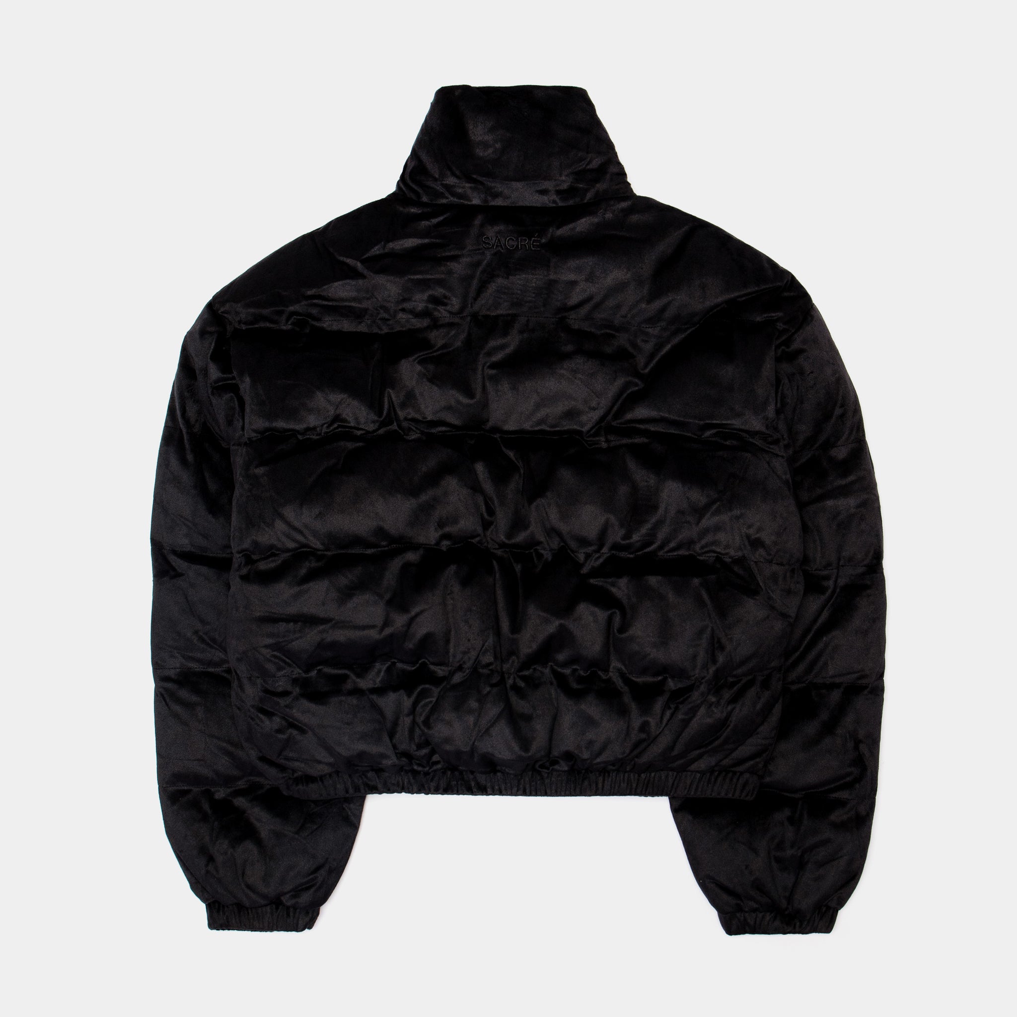 Velvet puffer cheap jacket black