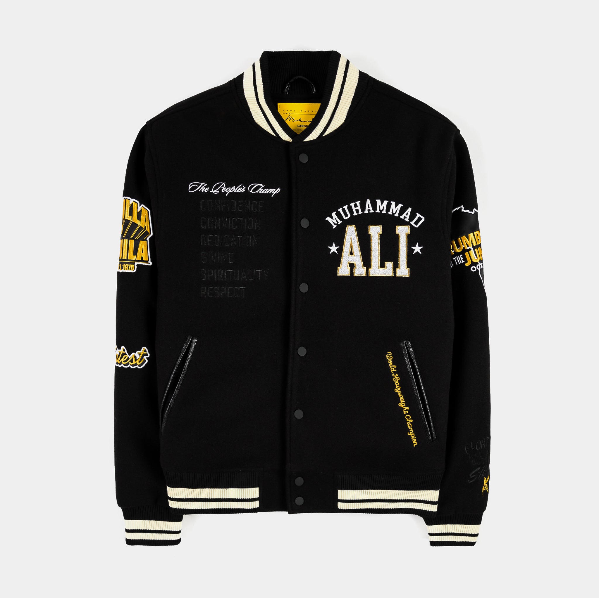 Shoe Palace SP x Muhammad Ali Varsity Mens Jacket Black Gold