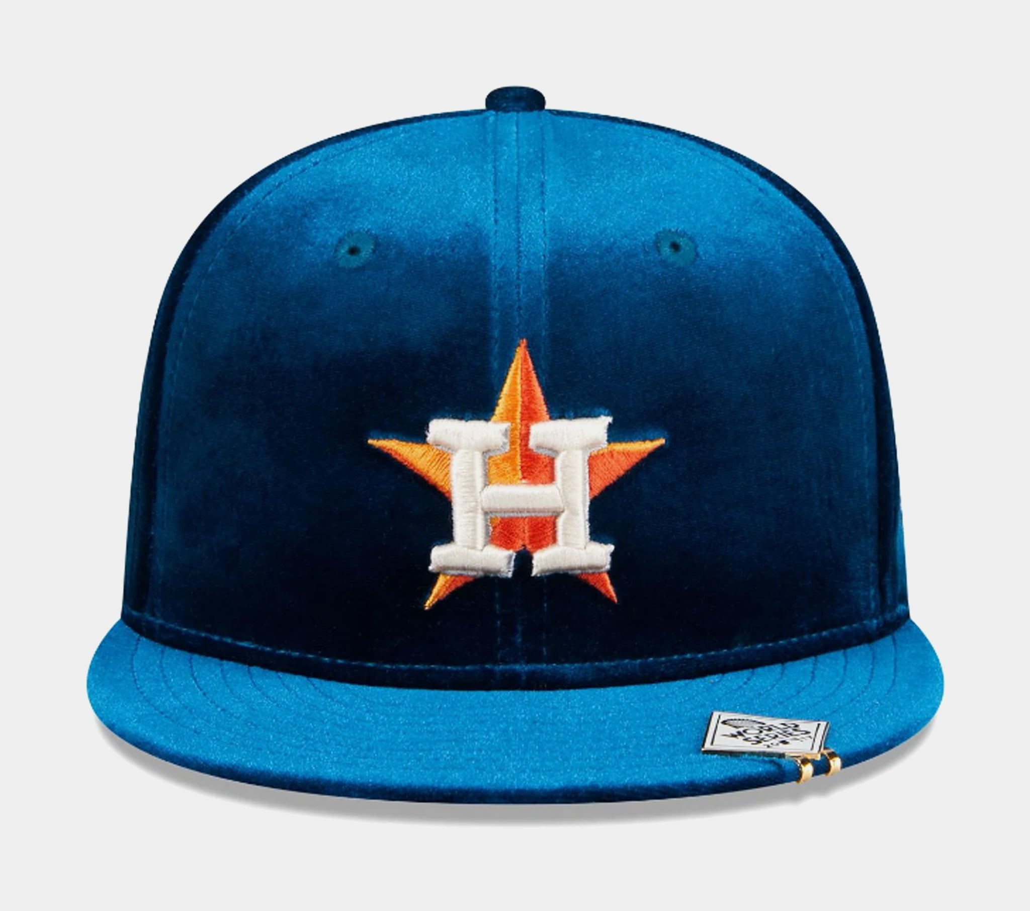 Houston Astros Velvet Visor Clip 59Fifty Fitted Mens Hat (Blue/Orange)