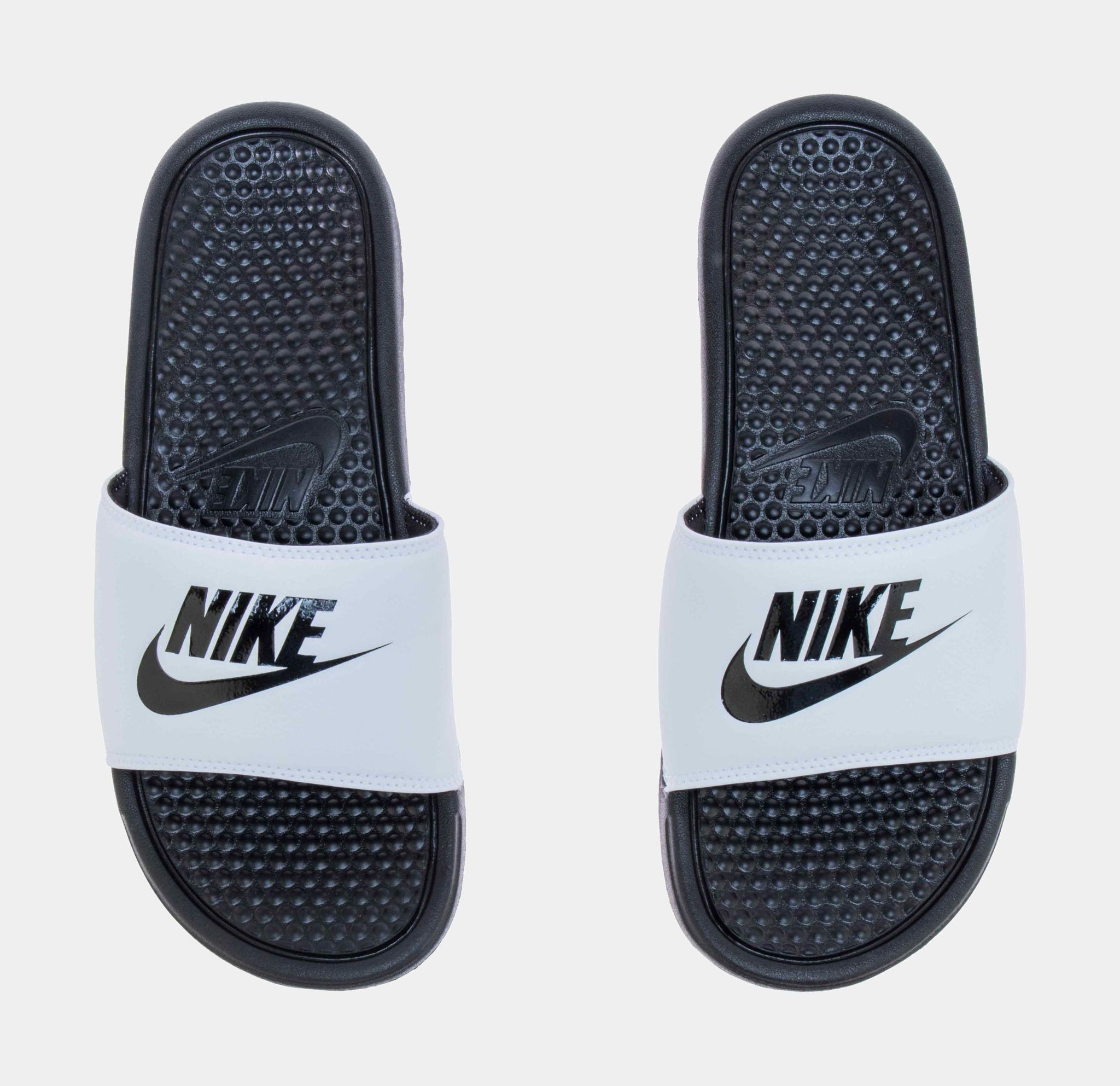 Mens nike slides black best sale and white