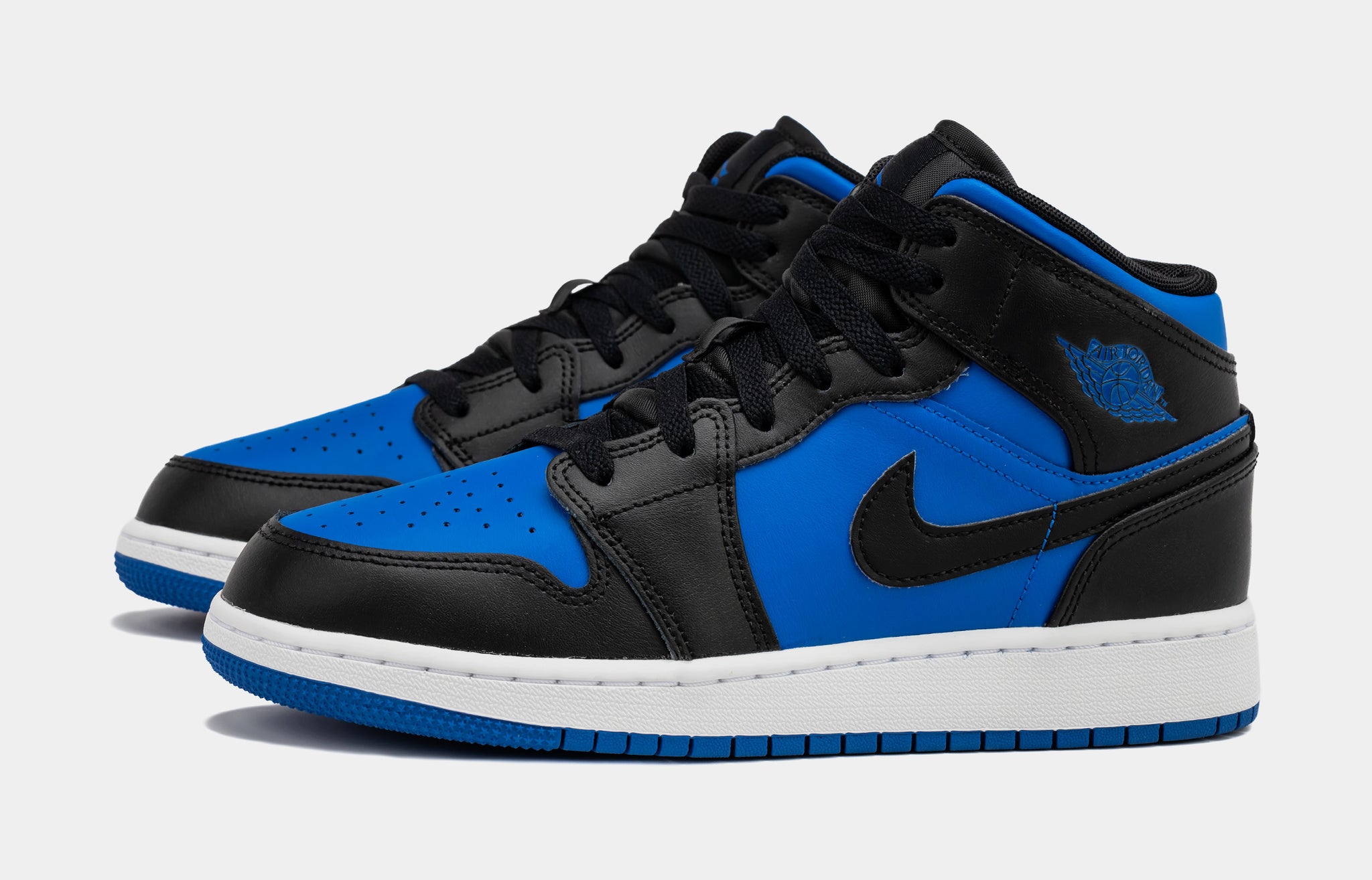 Air Jordan 1 Retro Mid Black Royal Blue Grade School Lifestyle Shoes Black Blue