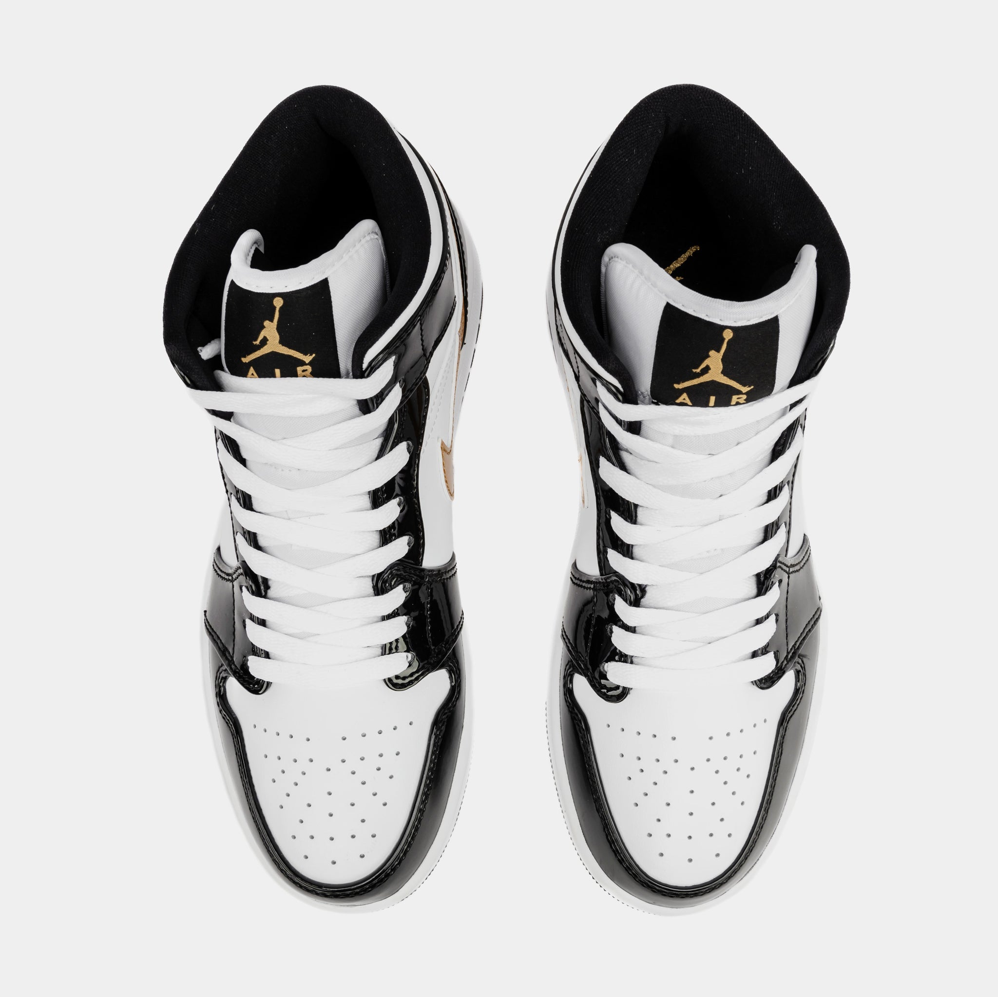 Air Jordan 1 Retro Mid SE Patent Black Gold Mens Lifestyle Shoes  (Black/Gold)