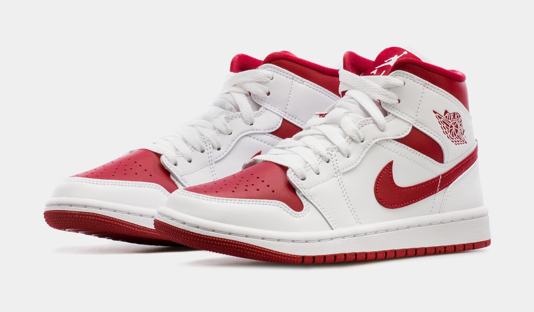 Womens red sale and white jordans