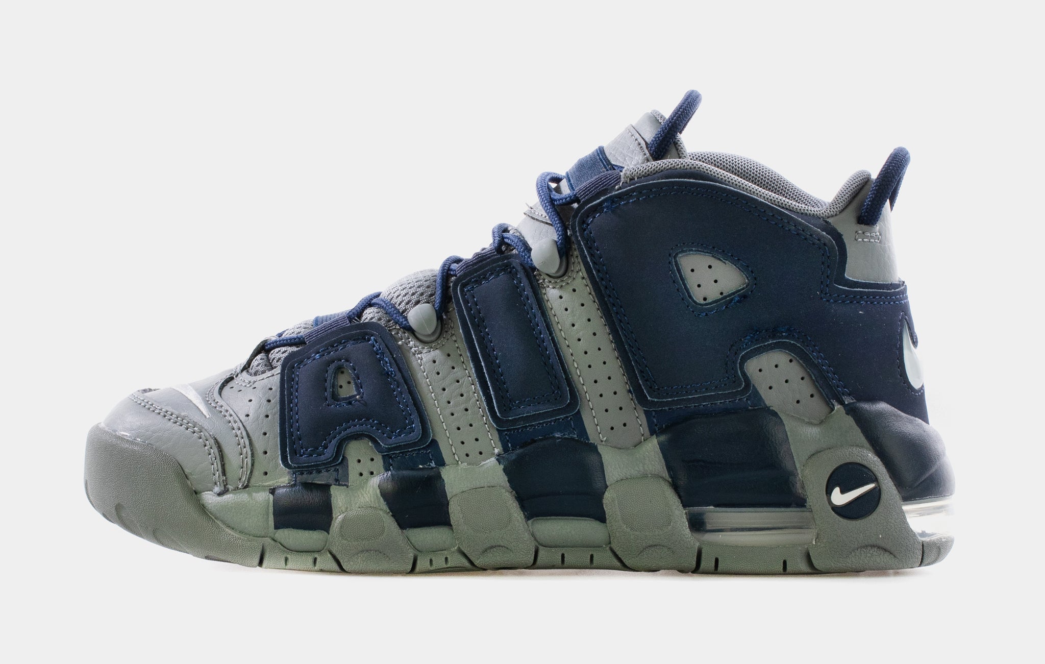 Air More Uptempo Grade School Shoes (Cool Grey/Midnight Navy Blue)