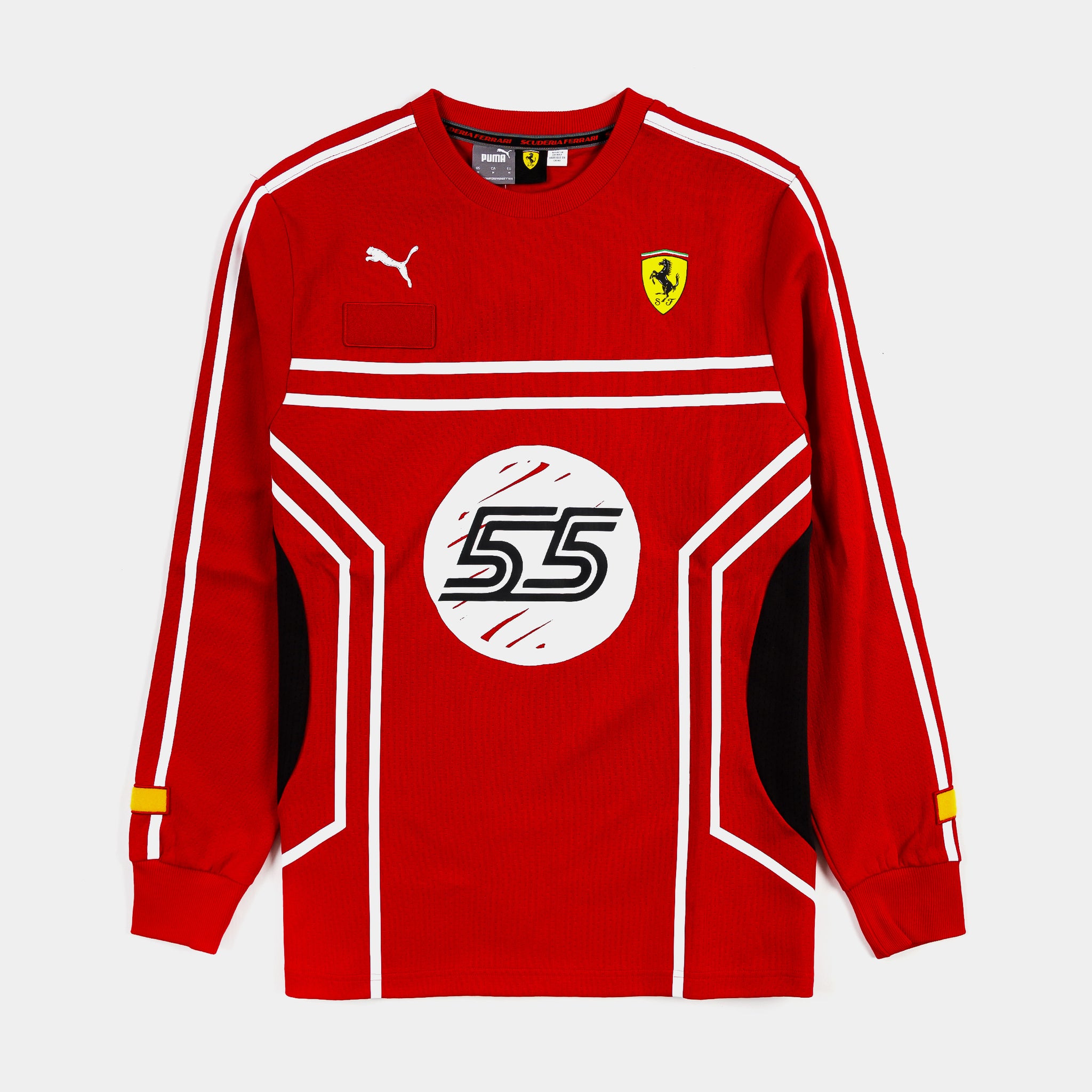 PUMA Scuderia Ferrari x 623042 Mens Sleeve Vides Joshua Shirt – Mesh Black Shoe Long Red Palace 02