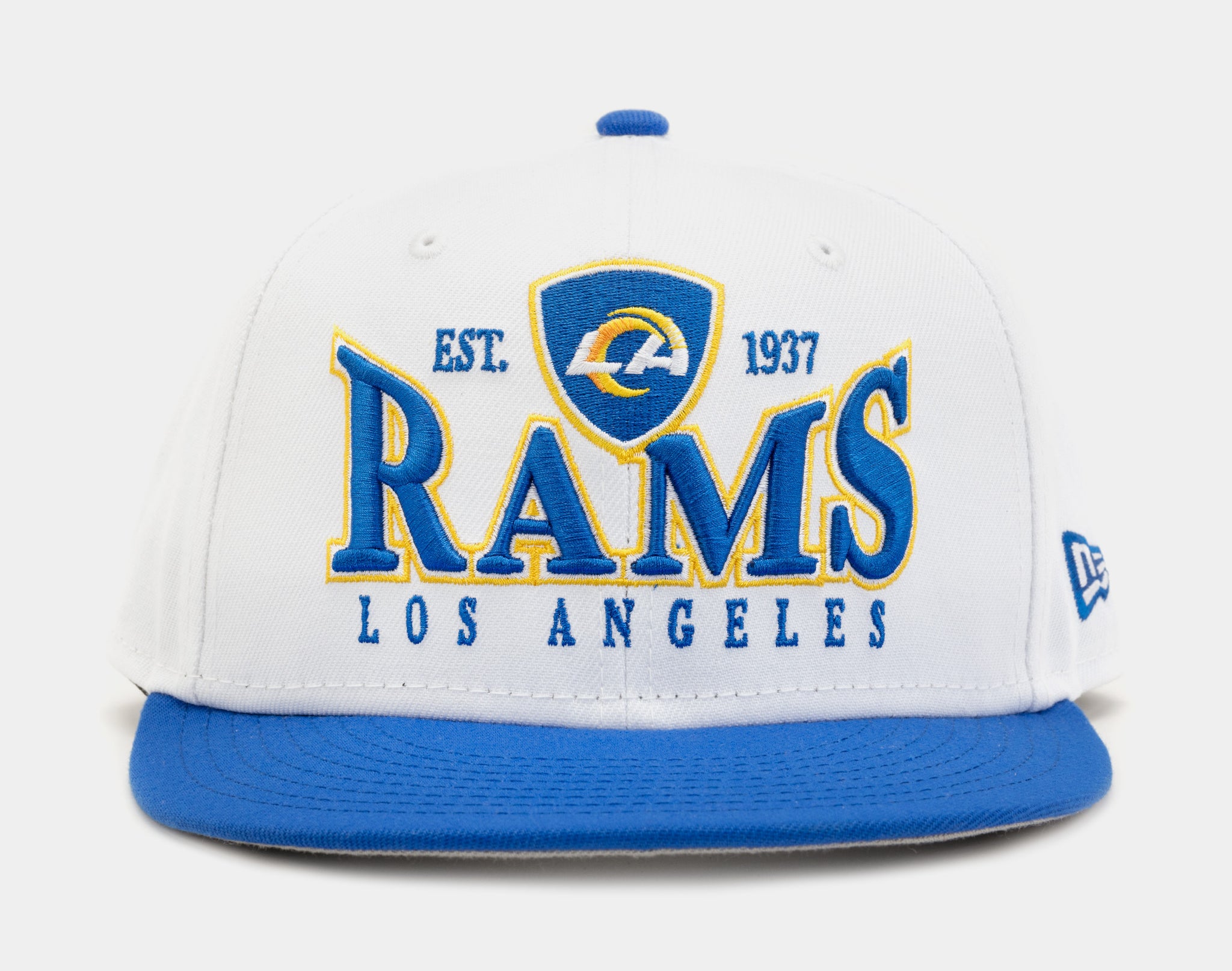 New Era Los Angeles Rams Crest 9FIFTY Mens Snapback Hat White Blue