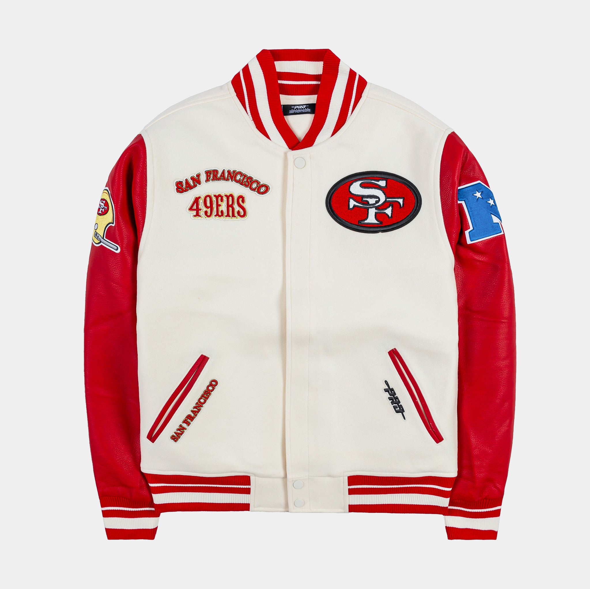 San Francisco 49ers Retro Classic Rib Wool Varsity Mens Jacket (Neutral/Red)