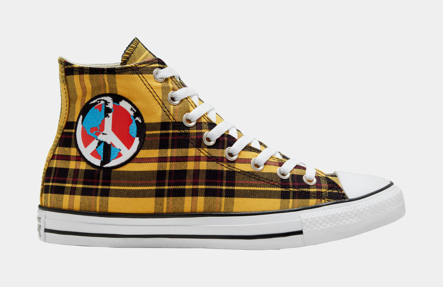 Yellow hotsell plaid converse