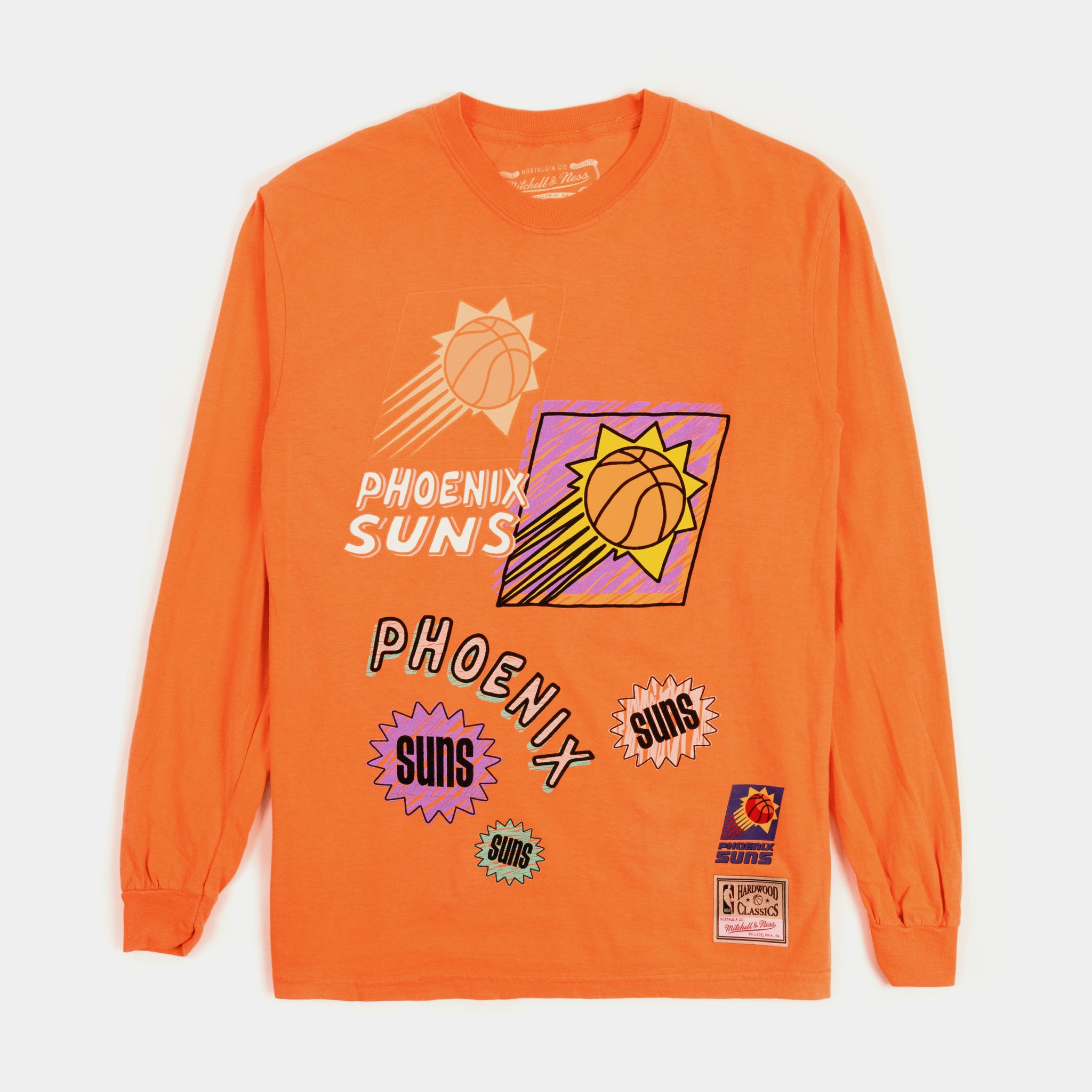 Phoenix Suns Sidewalk Sketch Mens Long Sleeve Shirt (Orange)