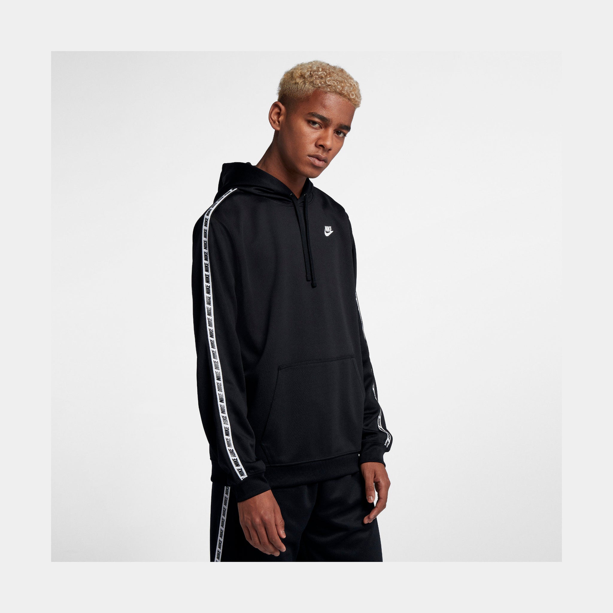 Nike repeat pack logo taping polyknit hoodie best sale in black