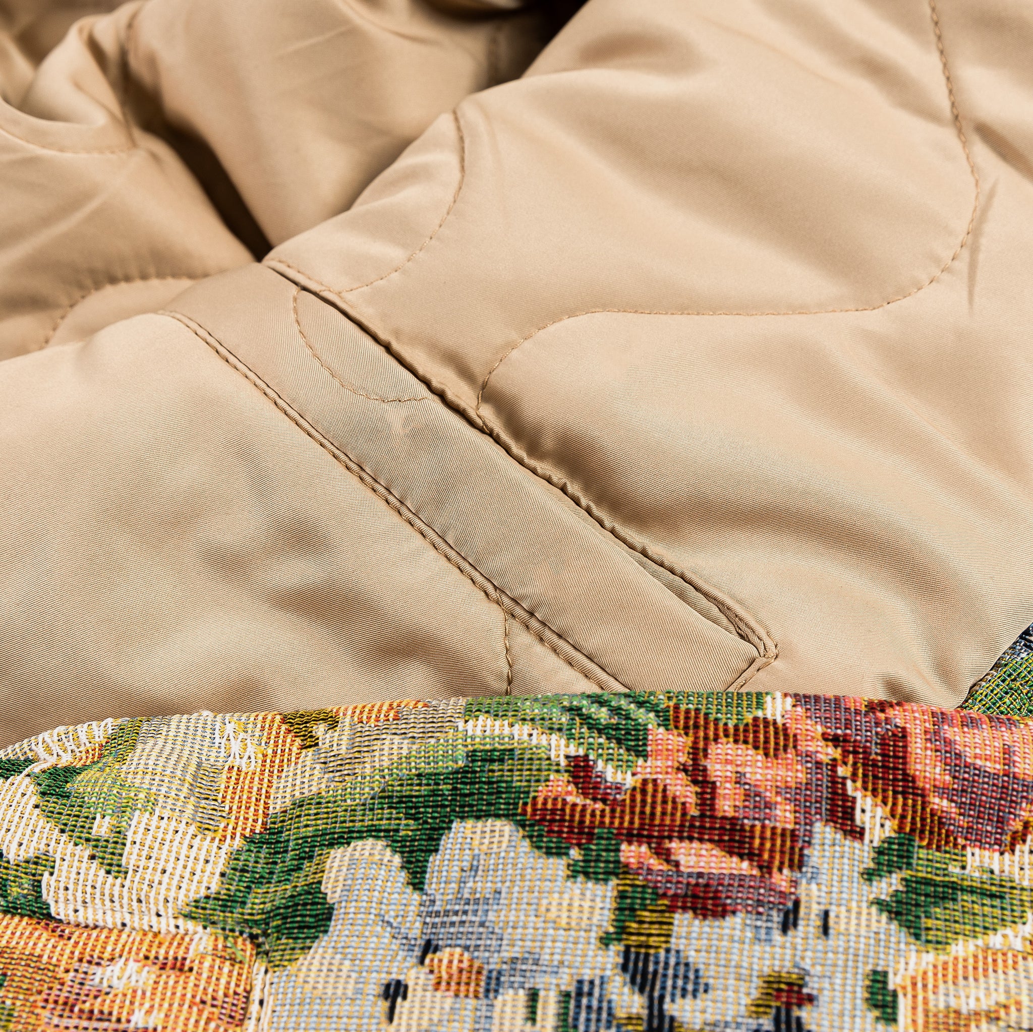 Floral Quilted Mens Jacket (Beige/Multi)