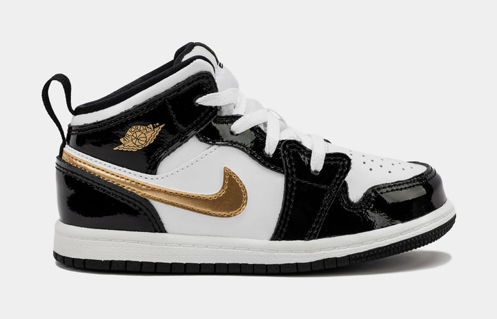 Jordan Air Jordan 1 Retro Mid SE Patent Black Gold Preschool