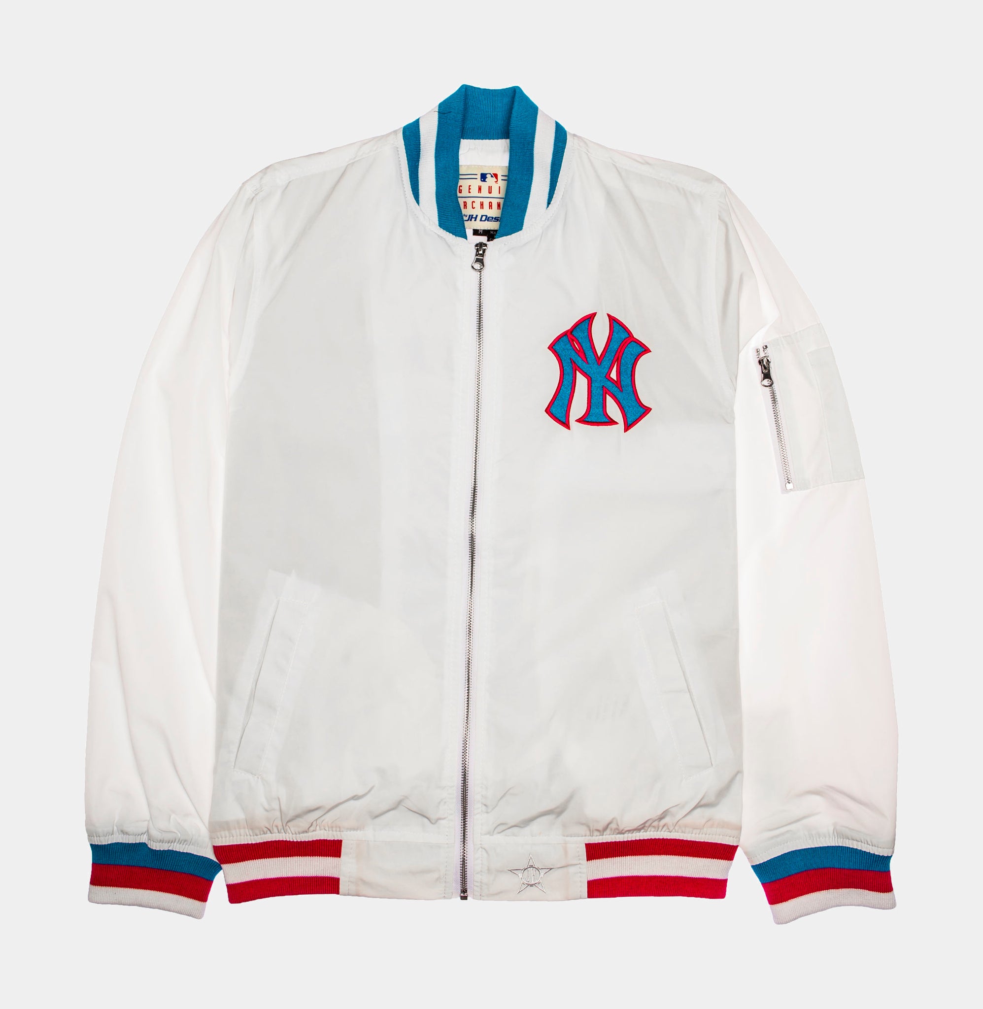 JH Distributors New York Yankees MLB Mens Bomber Jacket White YAN
