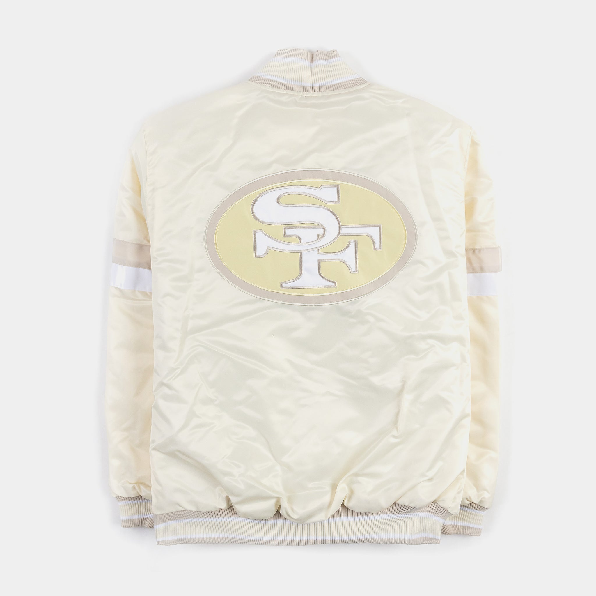 San Francisco 49ers Home Game Pearl Satin Varsity Mens Jacket (Pearl)