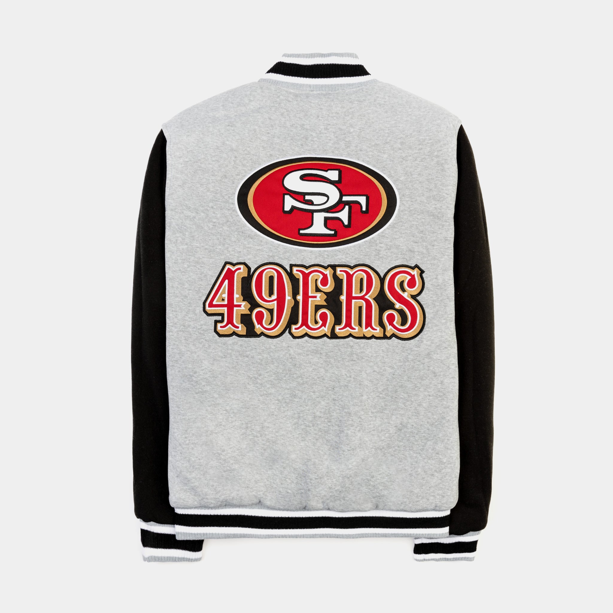 San Francisco 49ers Reversible Letterman Mens Jacket (Black/Grey)