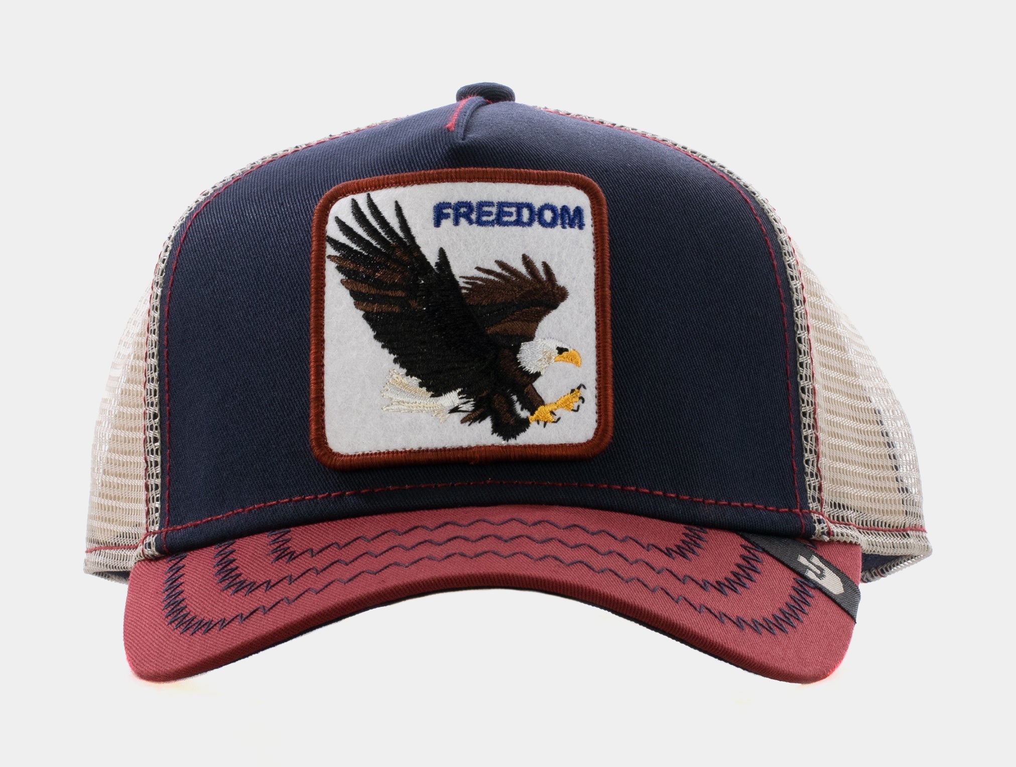 Let It Ring Freedom Trucker Mens Hat (Navy Blue/White/Red)