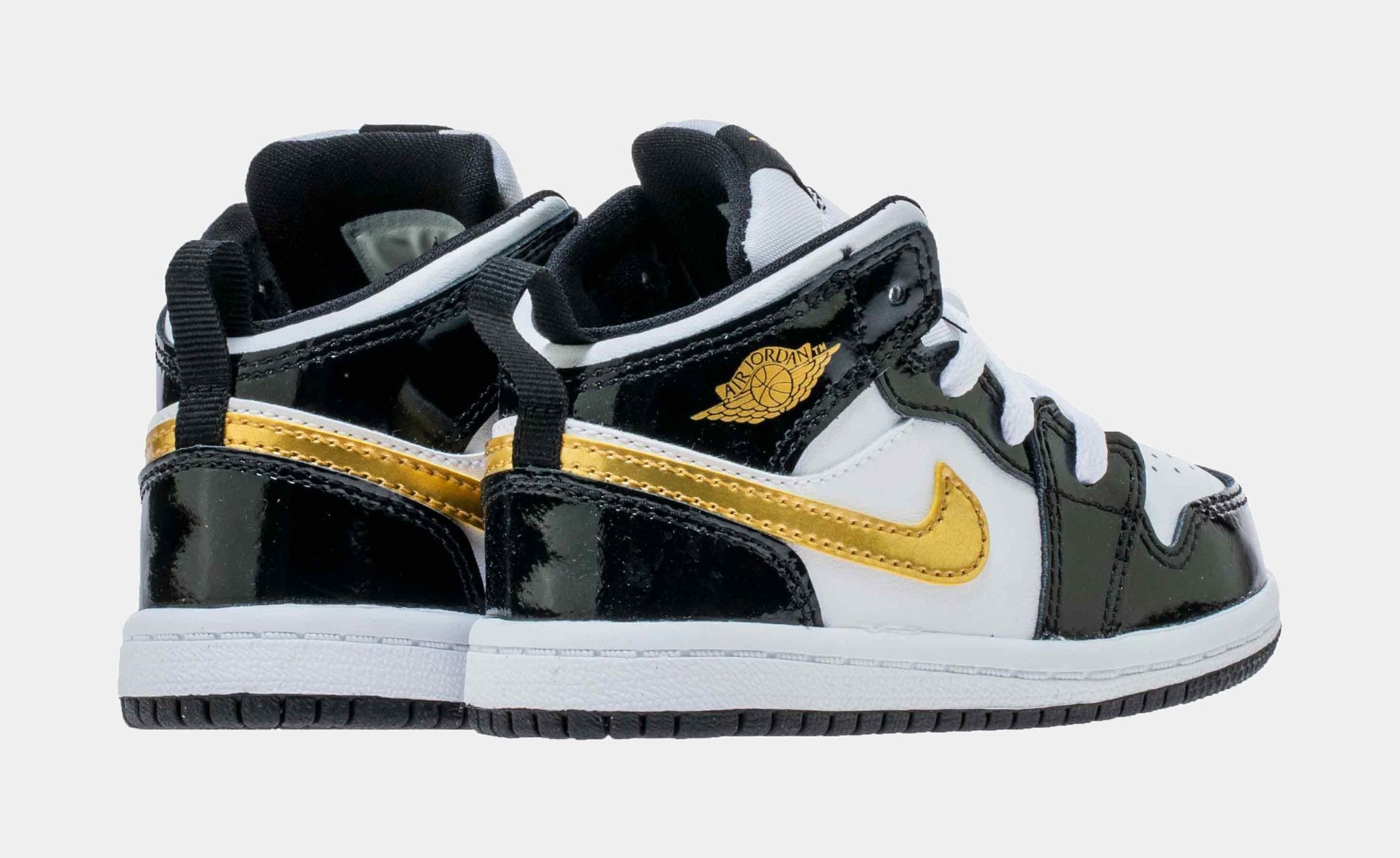 Air Jordan 1 Retro Mid SE Patent Black Gold Infant Toddler Lifestyle Shoes  (Black/Gold)