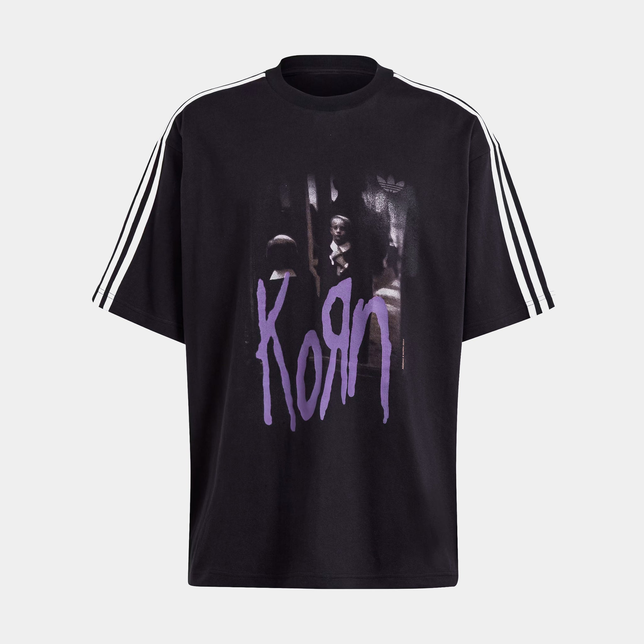 adidas Korn Graphic Mens Short Sleeve Shirt Black Purple IN9099