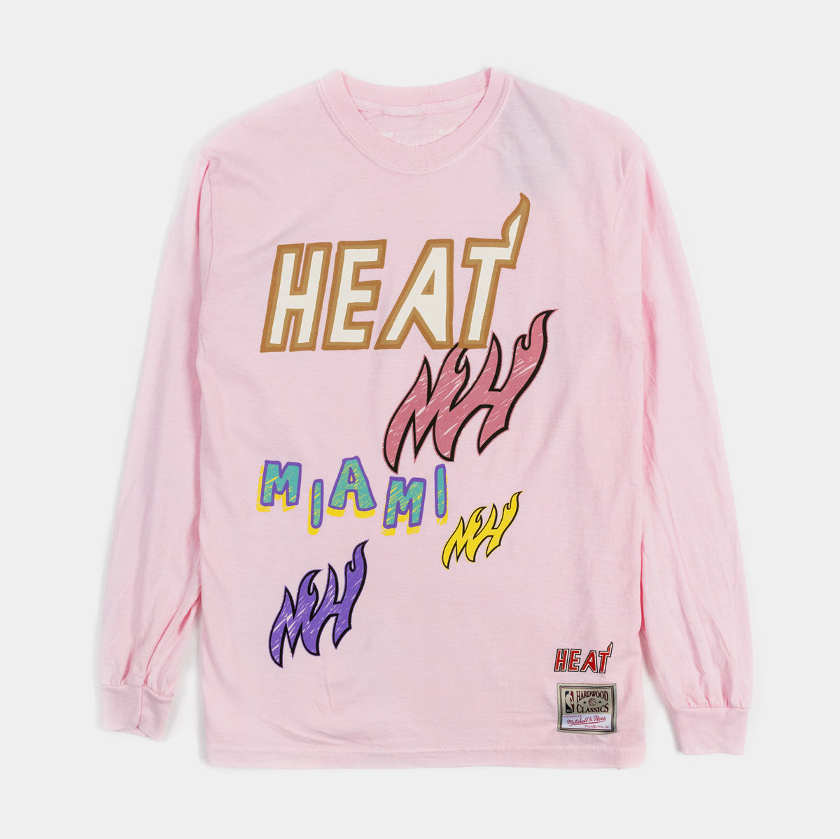 Mitchell & Ness Miami Heat Sidewalk Sketch Mens Long Sleeve Shirt Pink ...