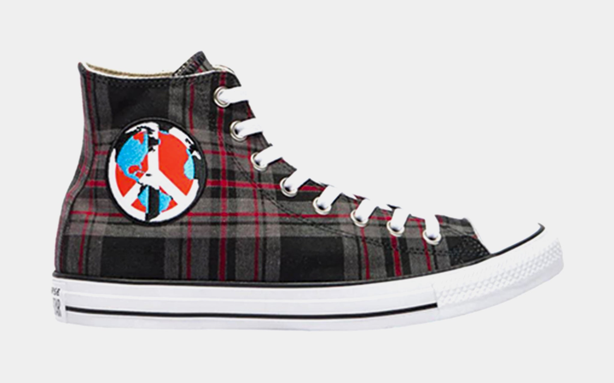 Red and black plaid orders converse