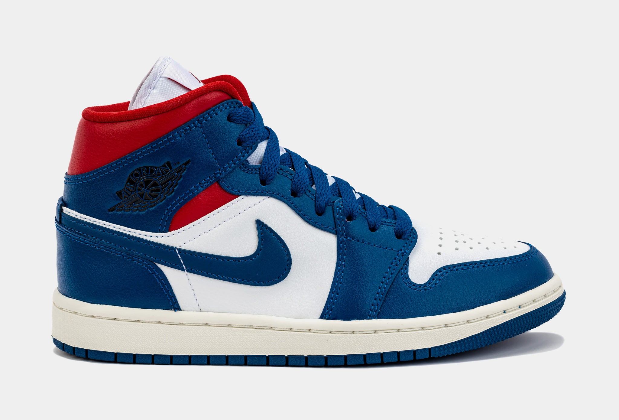 Air Jordan 1 Retro Mid French Blue Womens Lifestyle Shoes (Navy/Red)