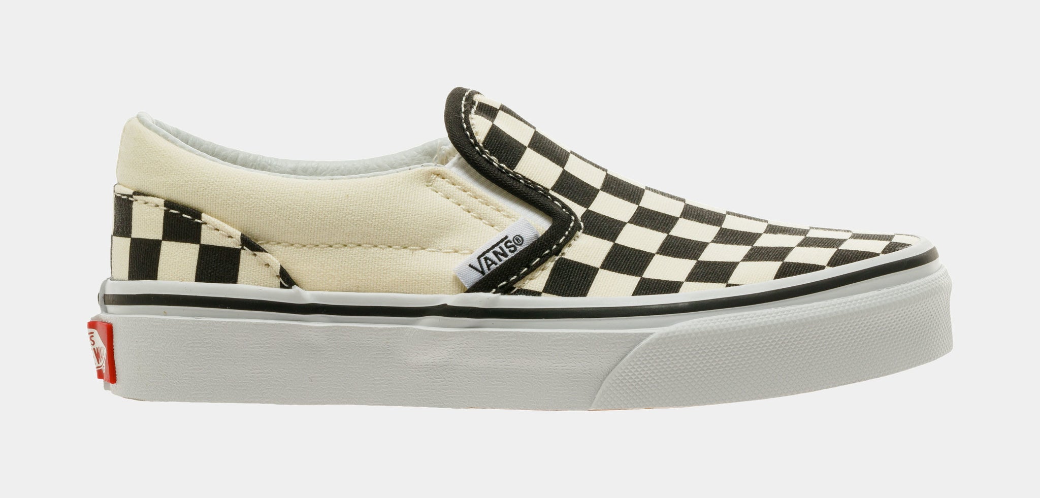 Vans Classic Slip On Checkerboard Preschool Skateboarding Shoe Black White ZBUEO1 Shoe Palace