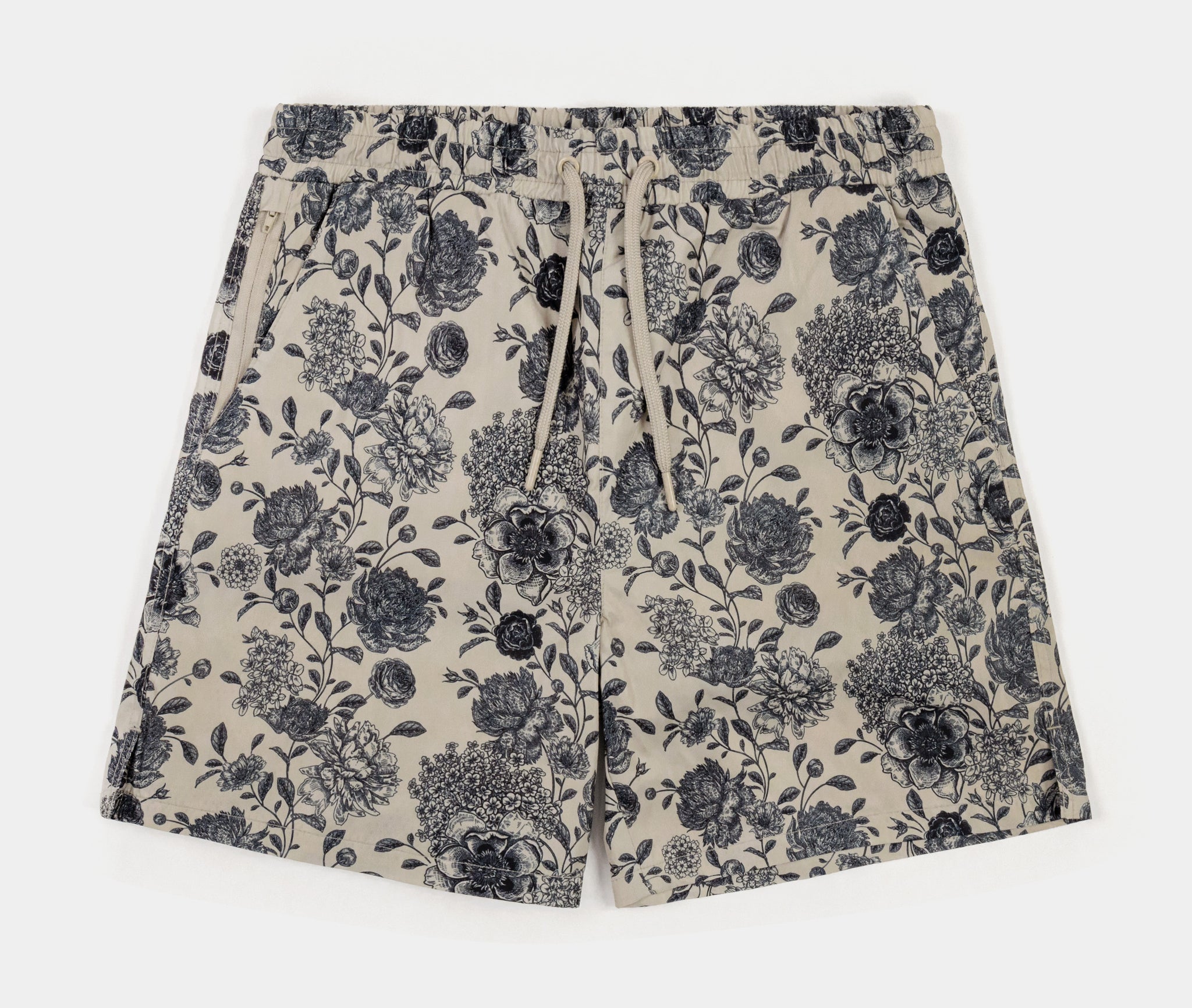 Swim shorts with floral Paisley motif beige