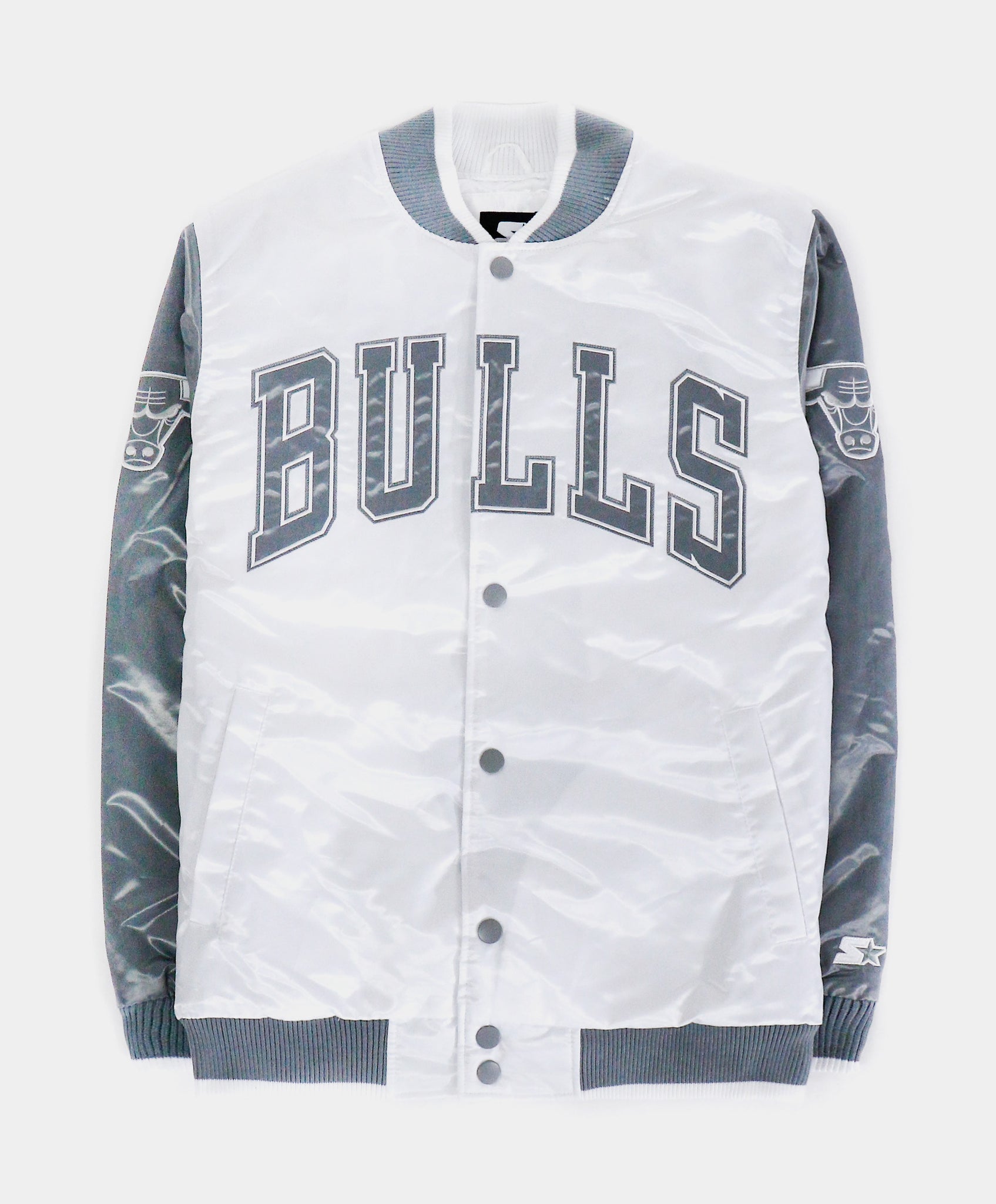 Starter Chicago Bulls Letterman Jacket Mens Jacket White Grey