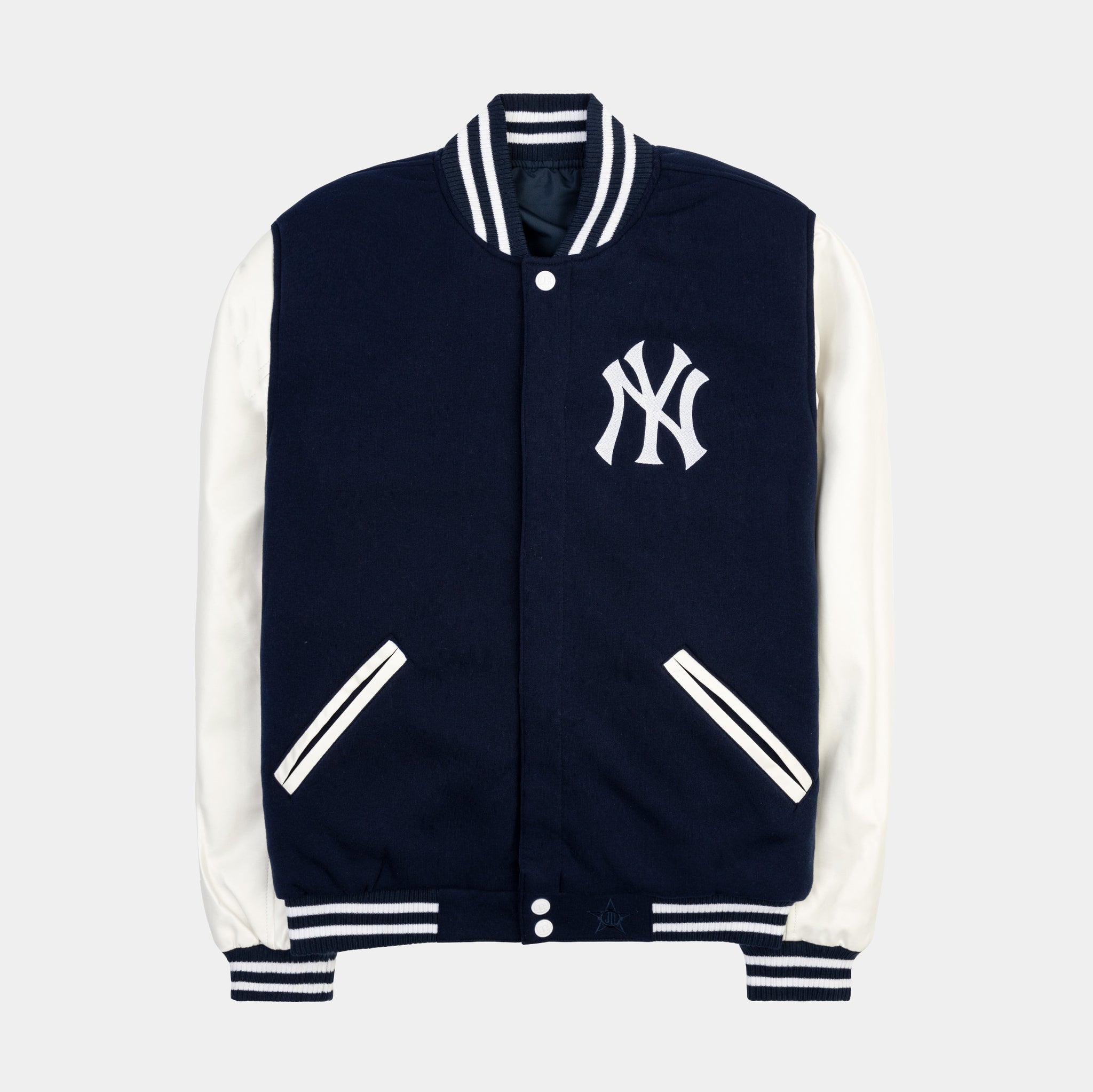 New York Yankees Reversible Letterman Mens Jacket (Blue/Grey)
