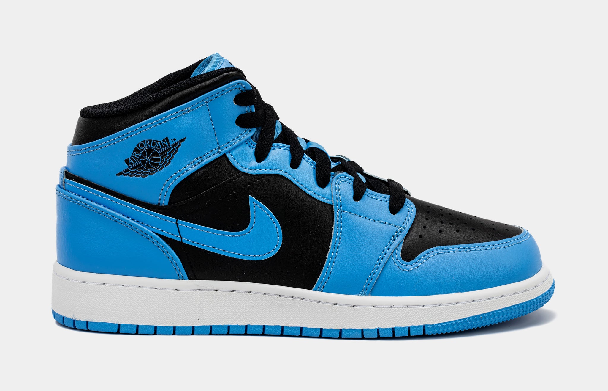 Air Jordan 1 Retro Mid University Blue Grade School Lifestyle Shoes Black Blue