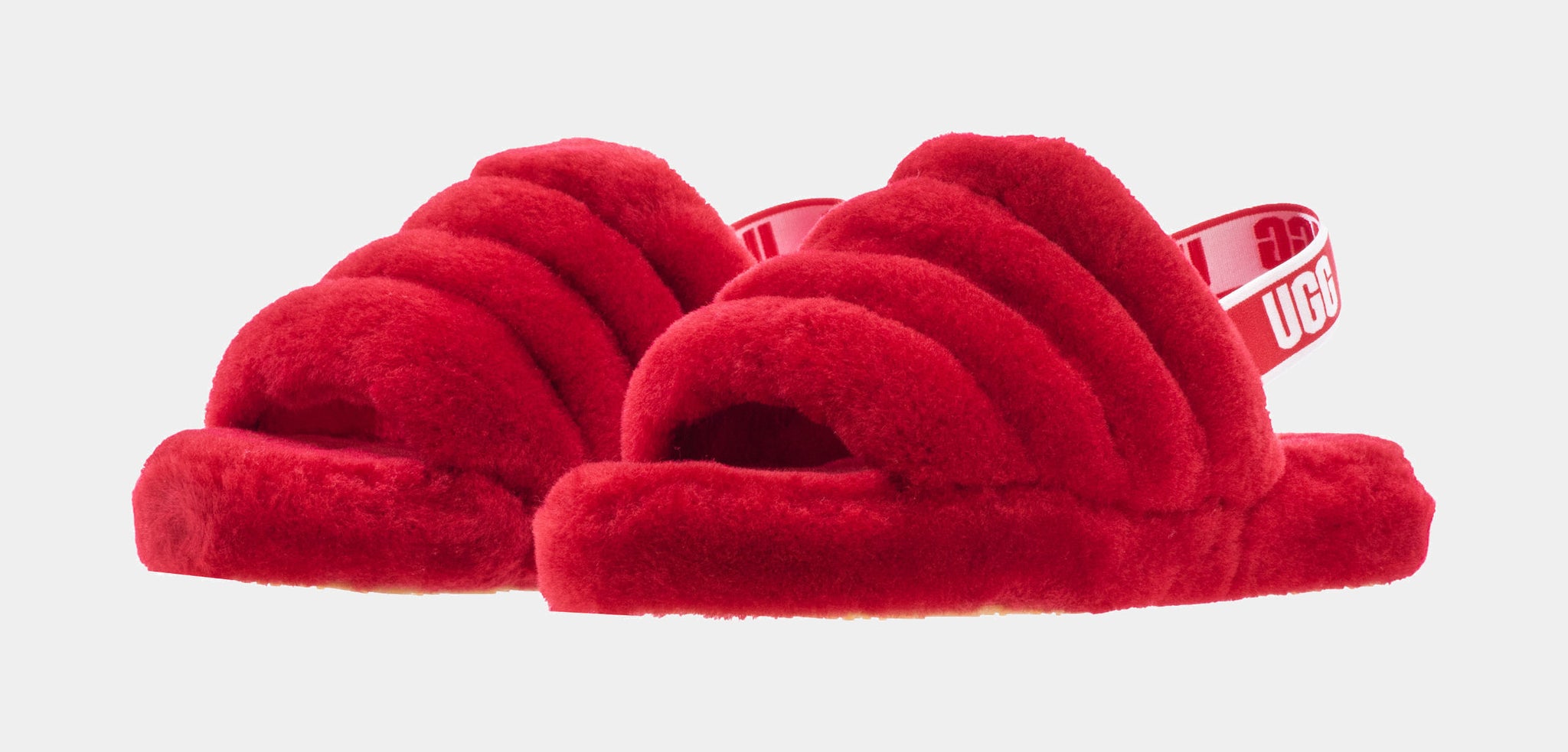 Red fluffy slides store uggs