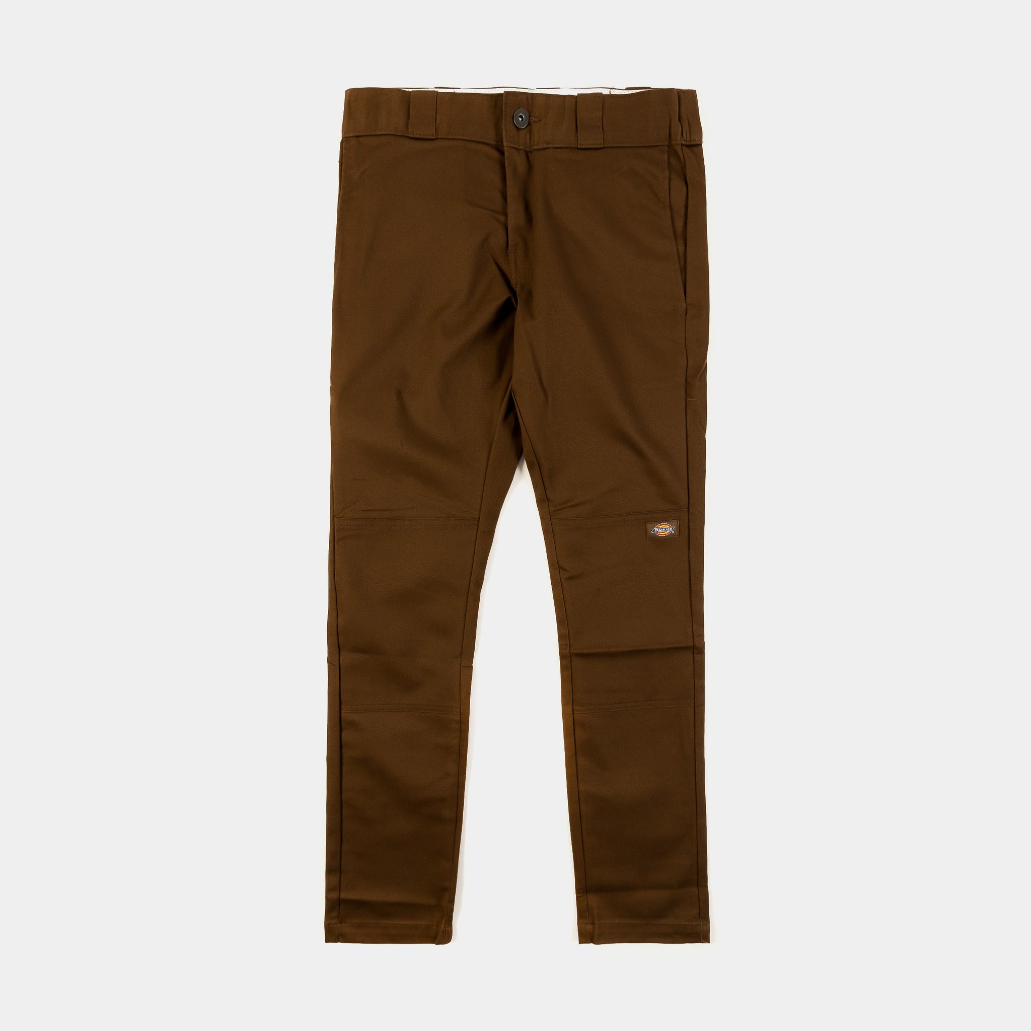 Skinny Fit Twill Double Knee Work Mens Pants (Brown)