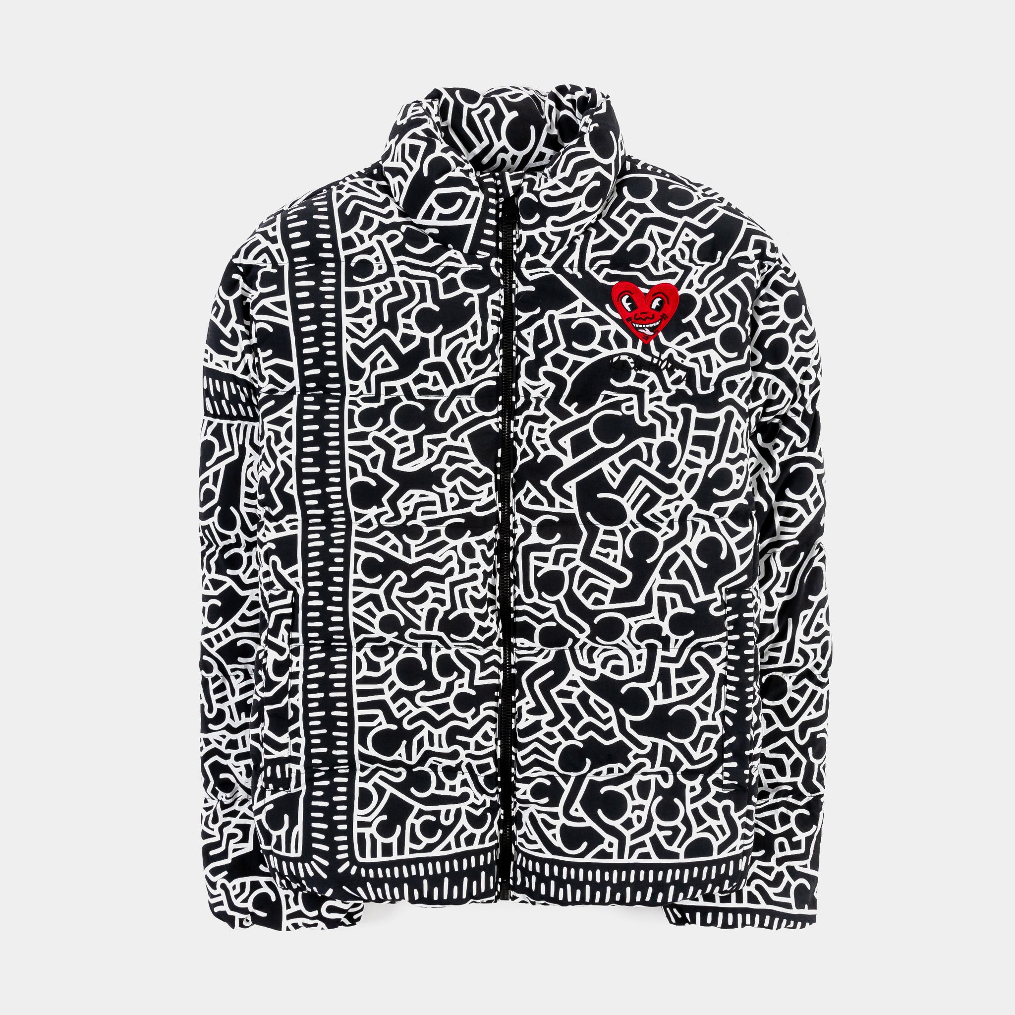 SP x Keith Haring Heart All Over Print Puffer Mens Jacket (Black/White)