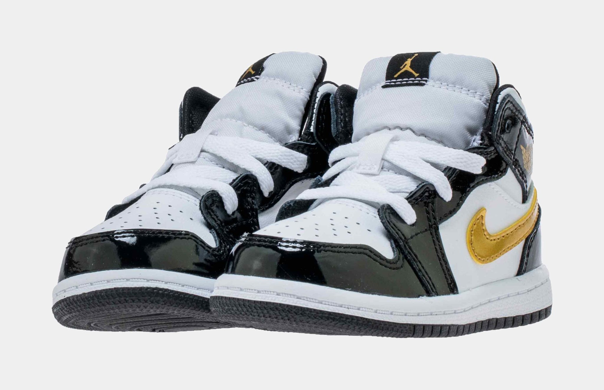 Air Jordan 1 Retro Mid SE Patent Black Gold Infant Toddler Lifestyle Shoes  (Black/Gold)