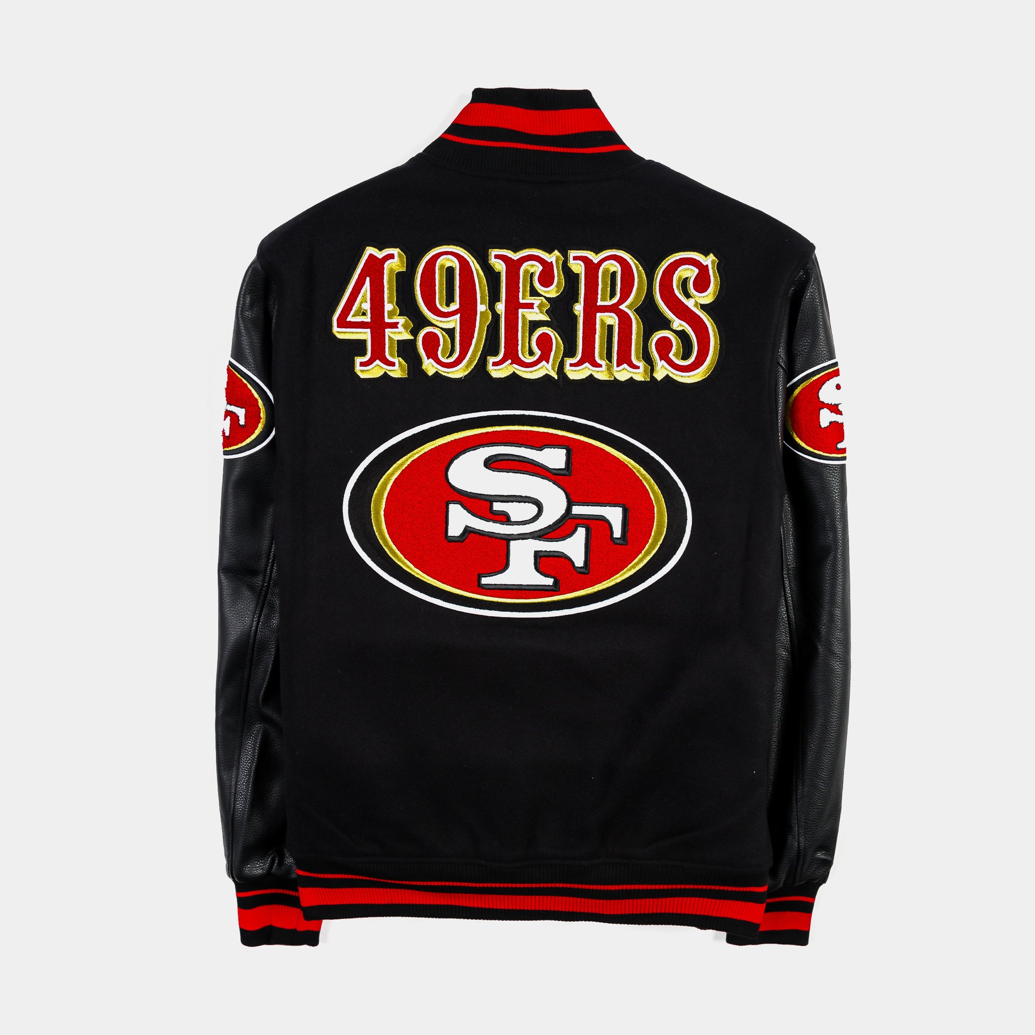 San Francisco 49ers Mash Up Logo Varsity Mens Jacket (Black/Red)