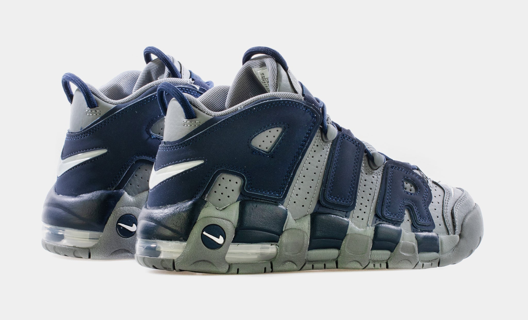 Air More Uptempo Grade School Shoes (Cool Grey/Midnight Navy Blue)