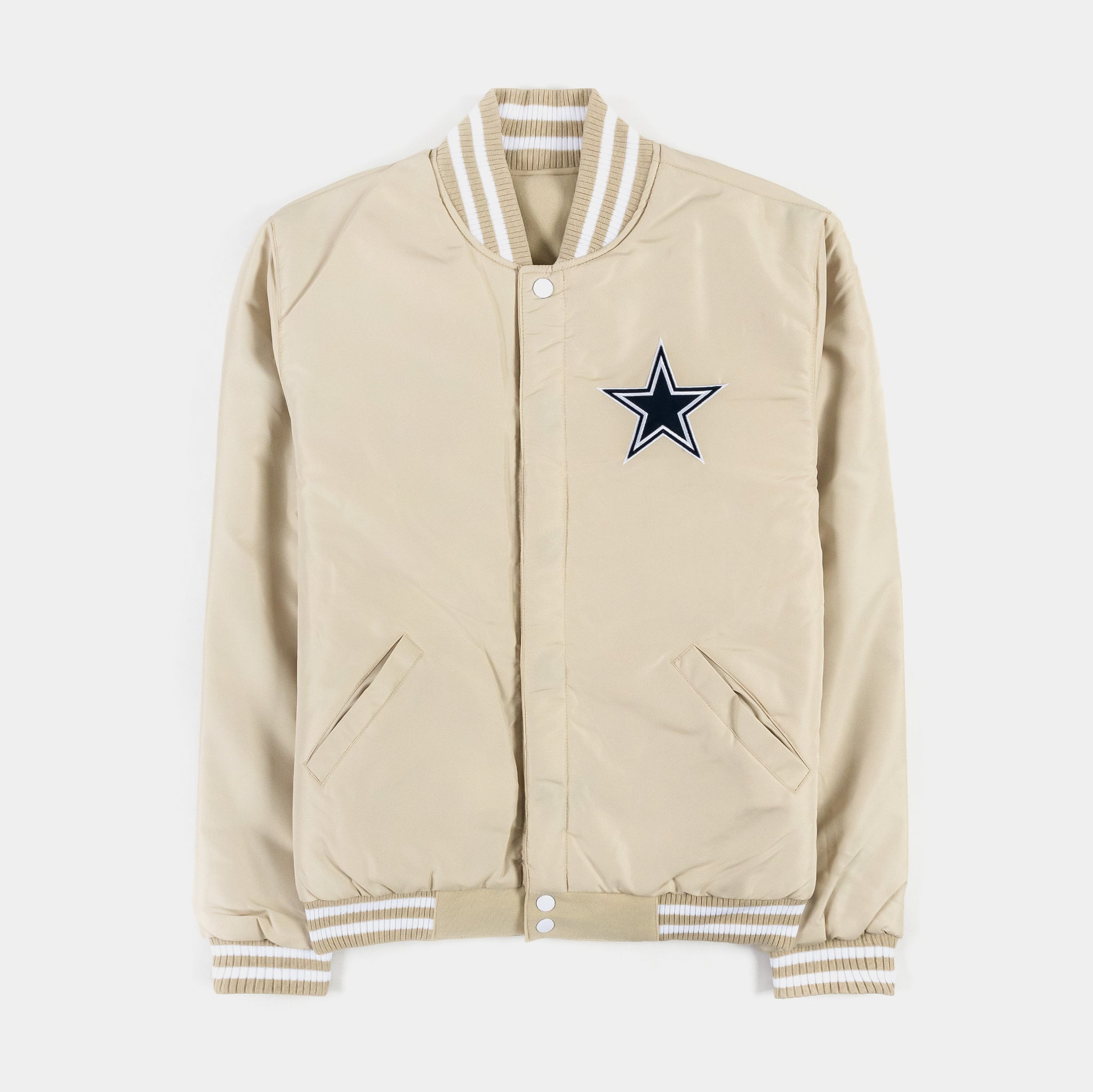 Dallas Cowboys Reversible Letterman Mens Jacket (Beige/White)
